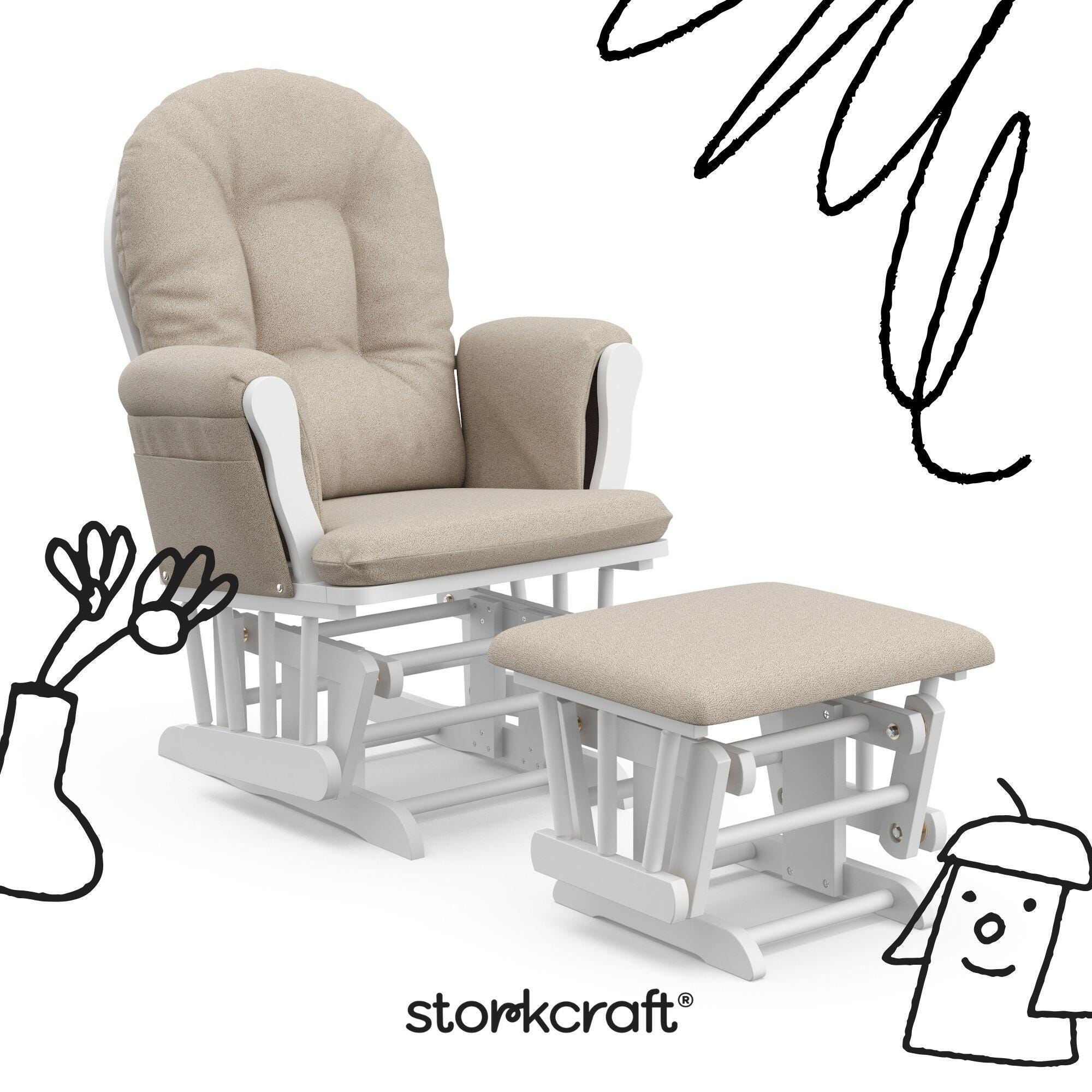 Storkcraft Hoop Glider and Ottoman, White/Taupe Swirl, large