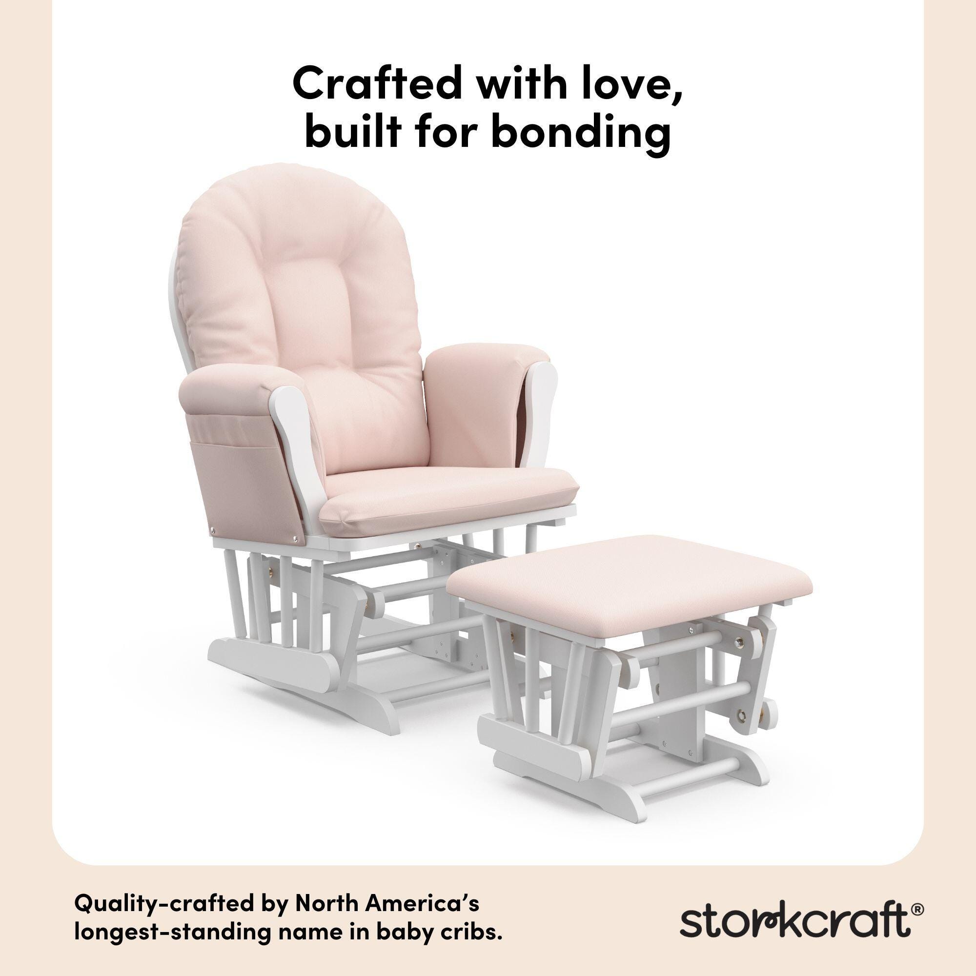 Storkcraft Hoop Glider and Ottoman, White/Pink, large