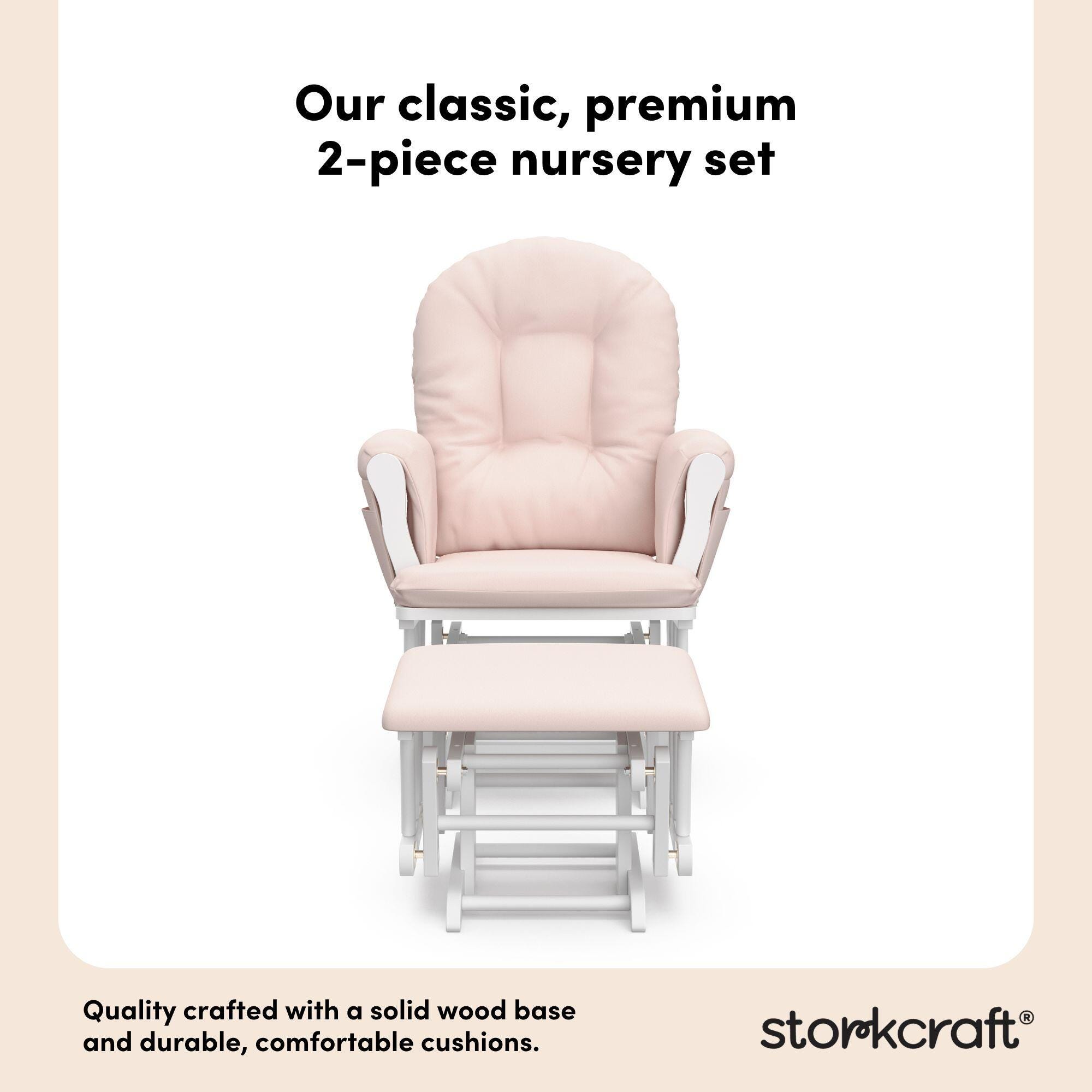 Storkcraft Hoop Glider and Ottoman, White/Pink, large