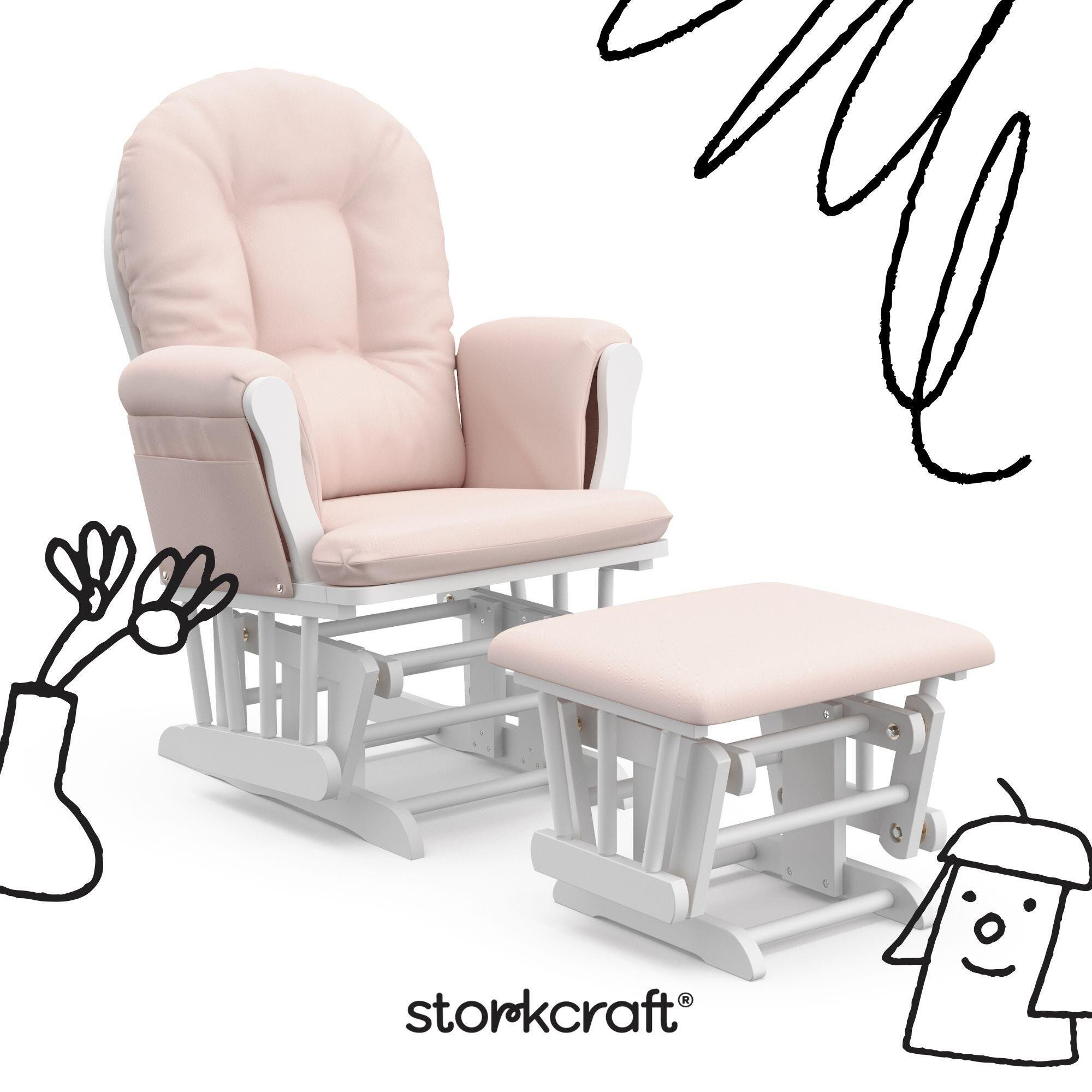 Storkcraft Hoop Glider and Ottoman, White/Pink, large
