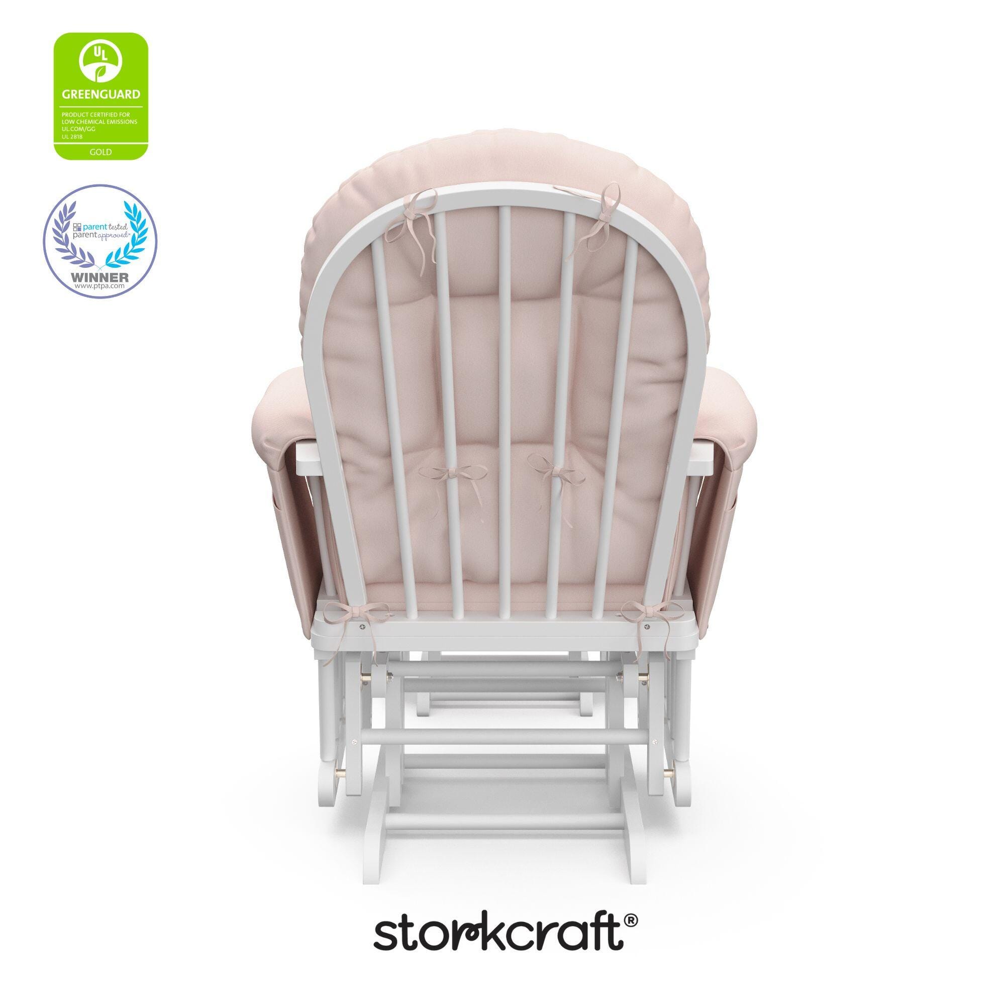 Storkcraft Hoop Glider and Ottoman, White/Pink, large