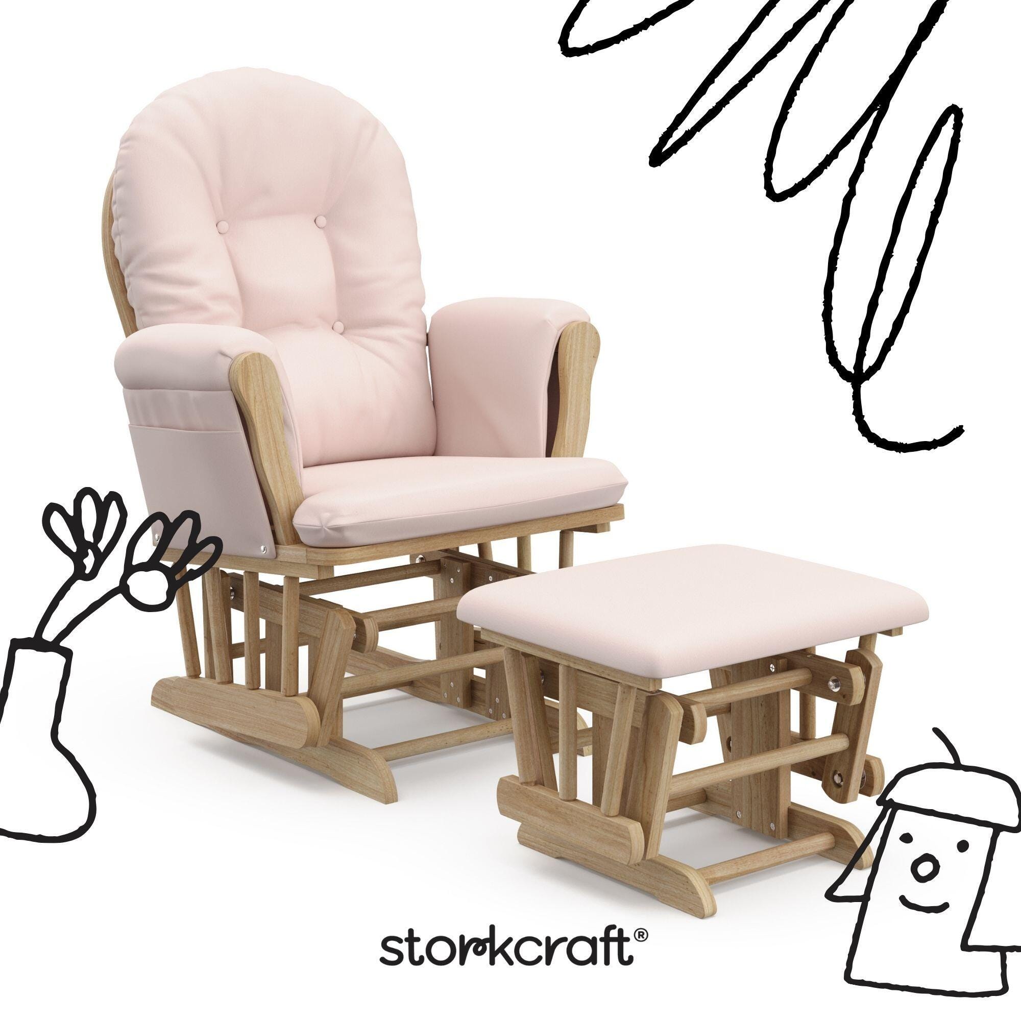 Storkcraft Hoop Glider and Ottoman, Natural/Pink, large