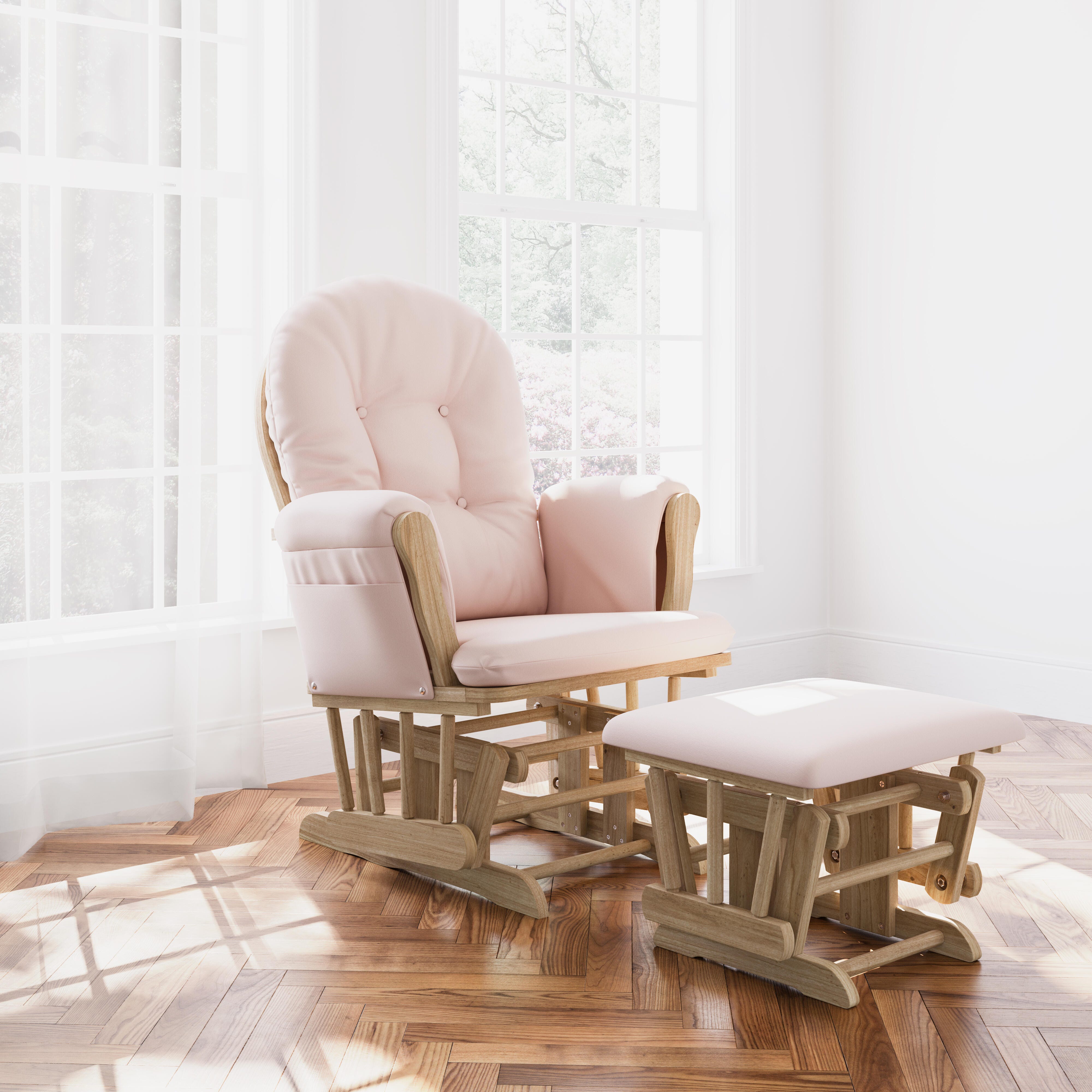 Storkcraft Hoop Glider and Ottoman, Natural/Pink, large
