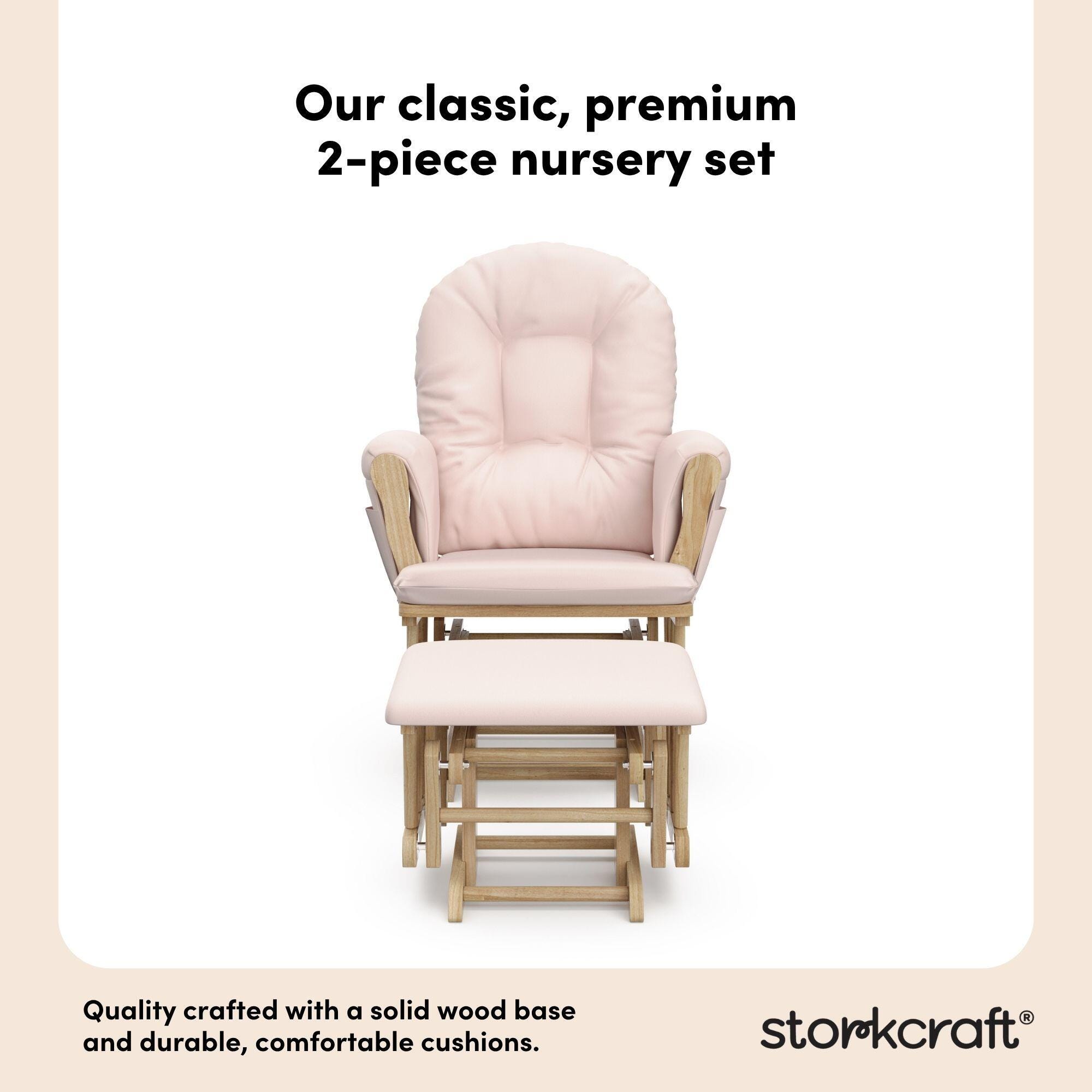 Storkcraft Hoop Glider and Ottoman, Natural/Pink, large