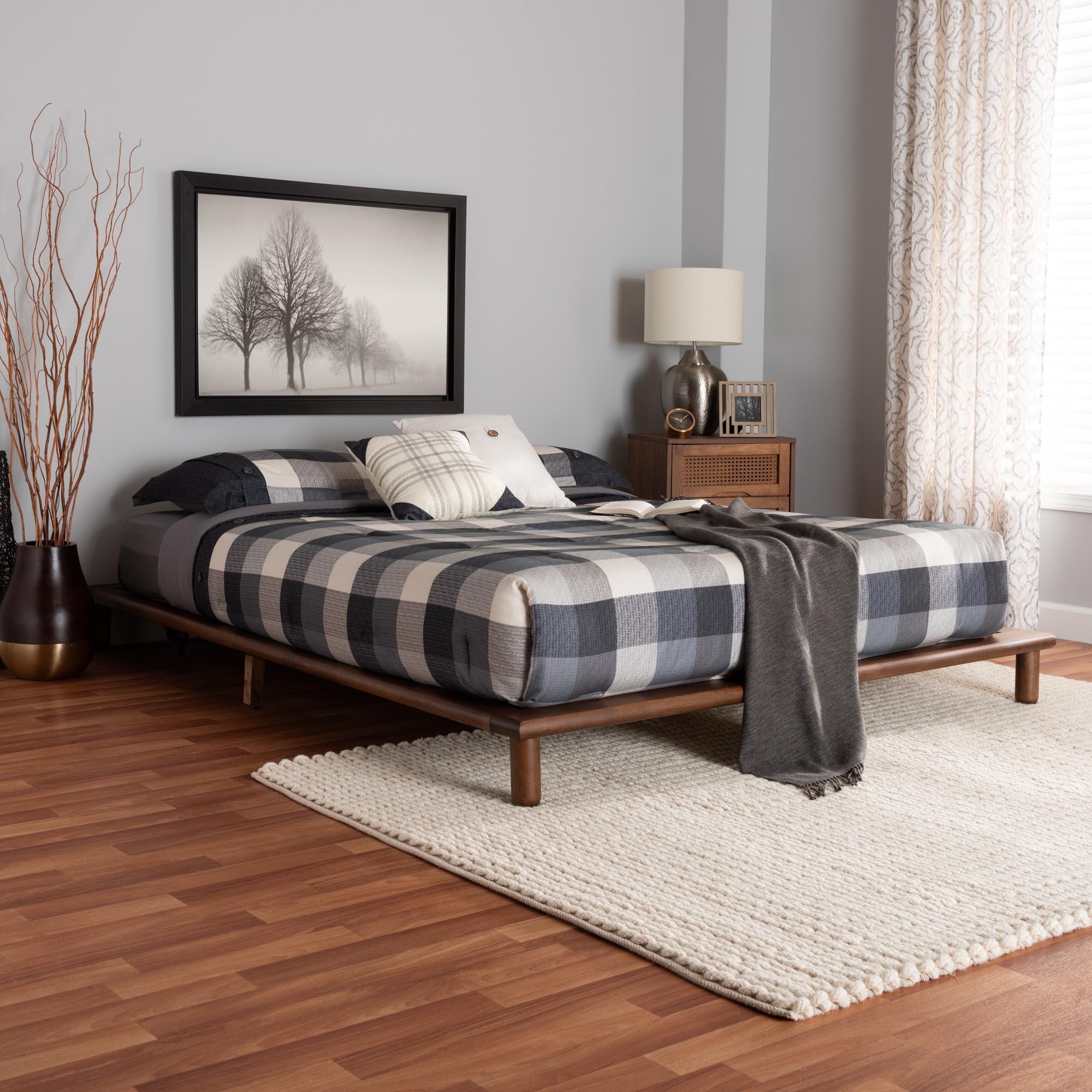 Baxton Studio Alivia Queen Bed Frame, Walnut Brown, large