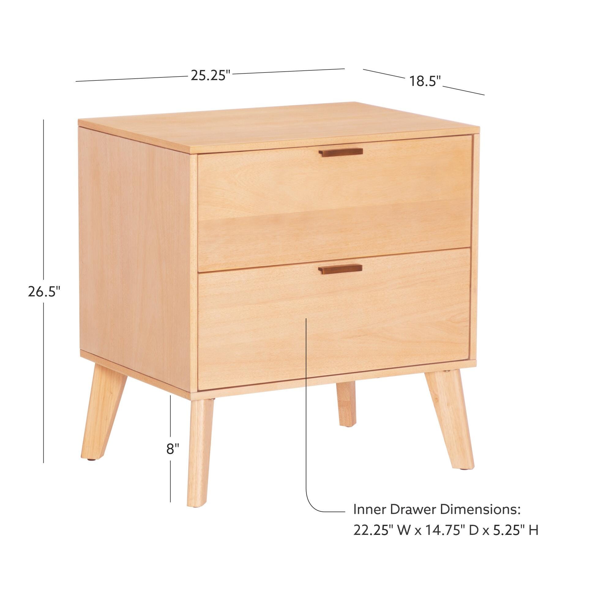 Linon Kade 25" 2 Drawer Nightstand, Natural, large