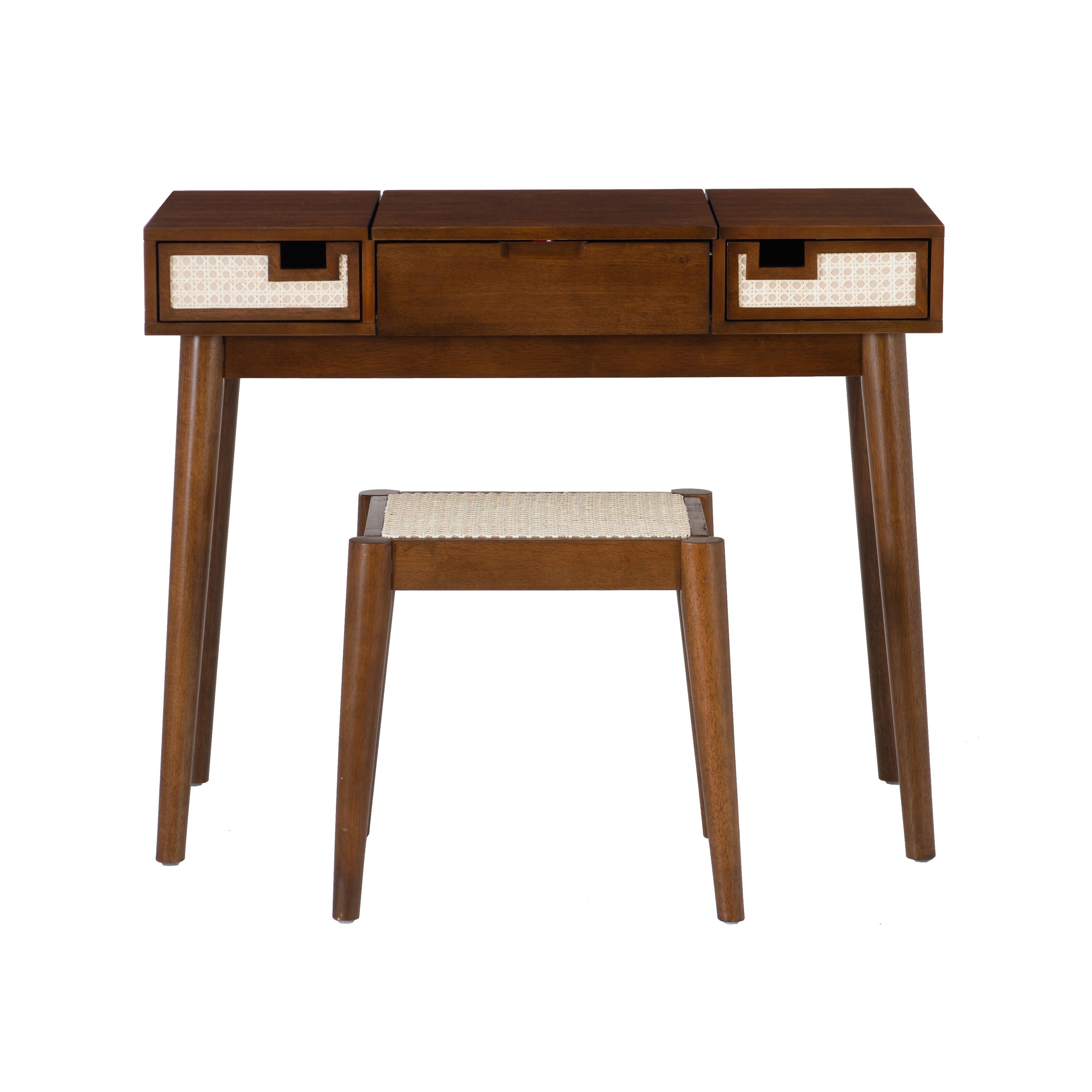 Linon Carson Cane Front Vanity Set with stool, , large