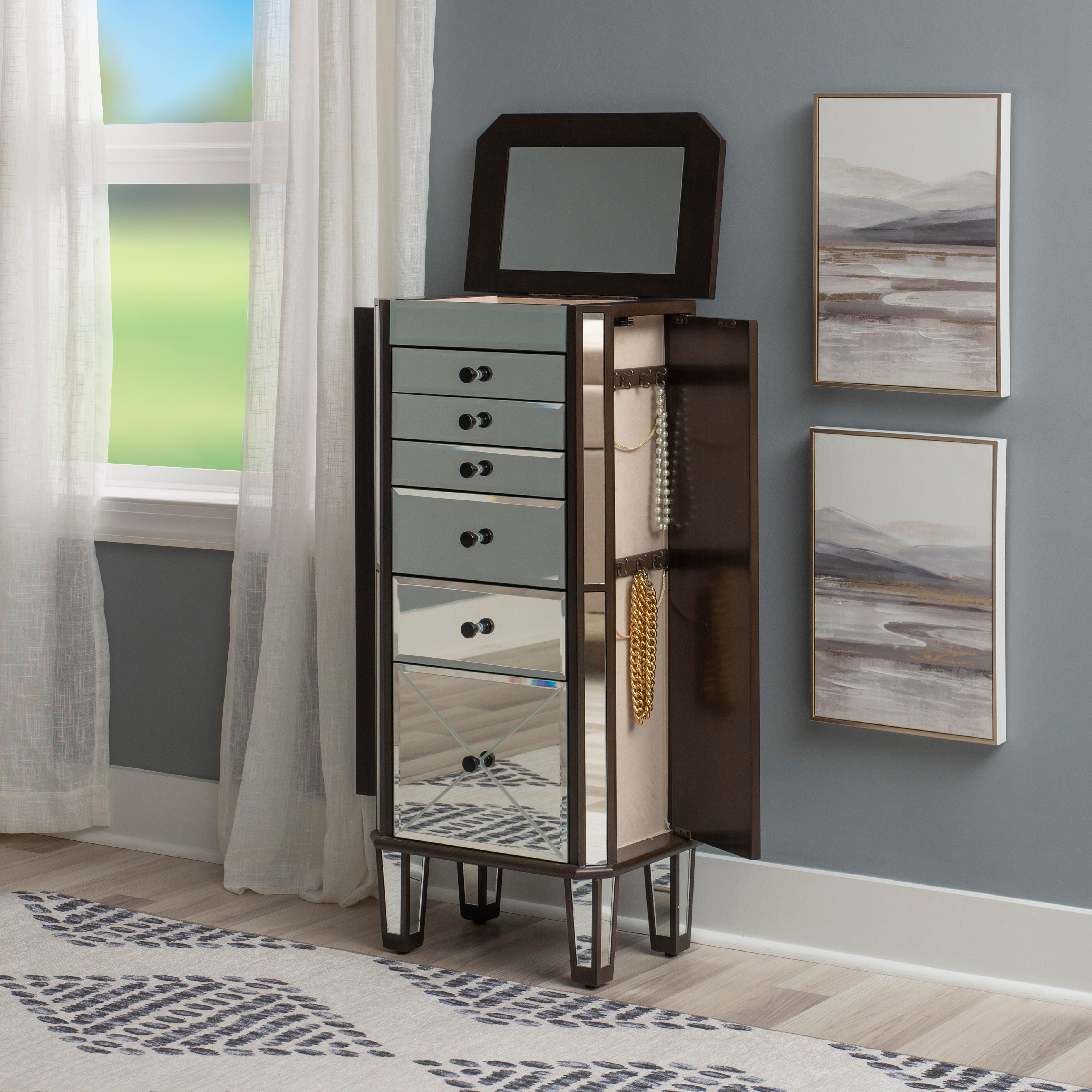 Linon Kara Jewelry 6 Drawer Armoire, , large
