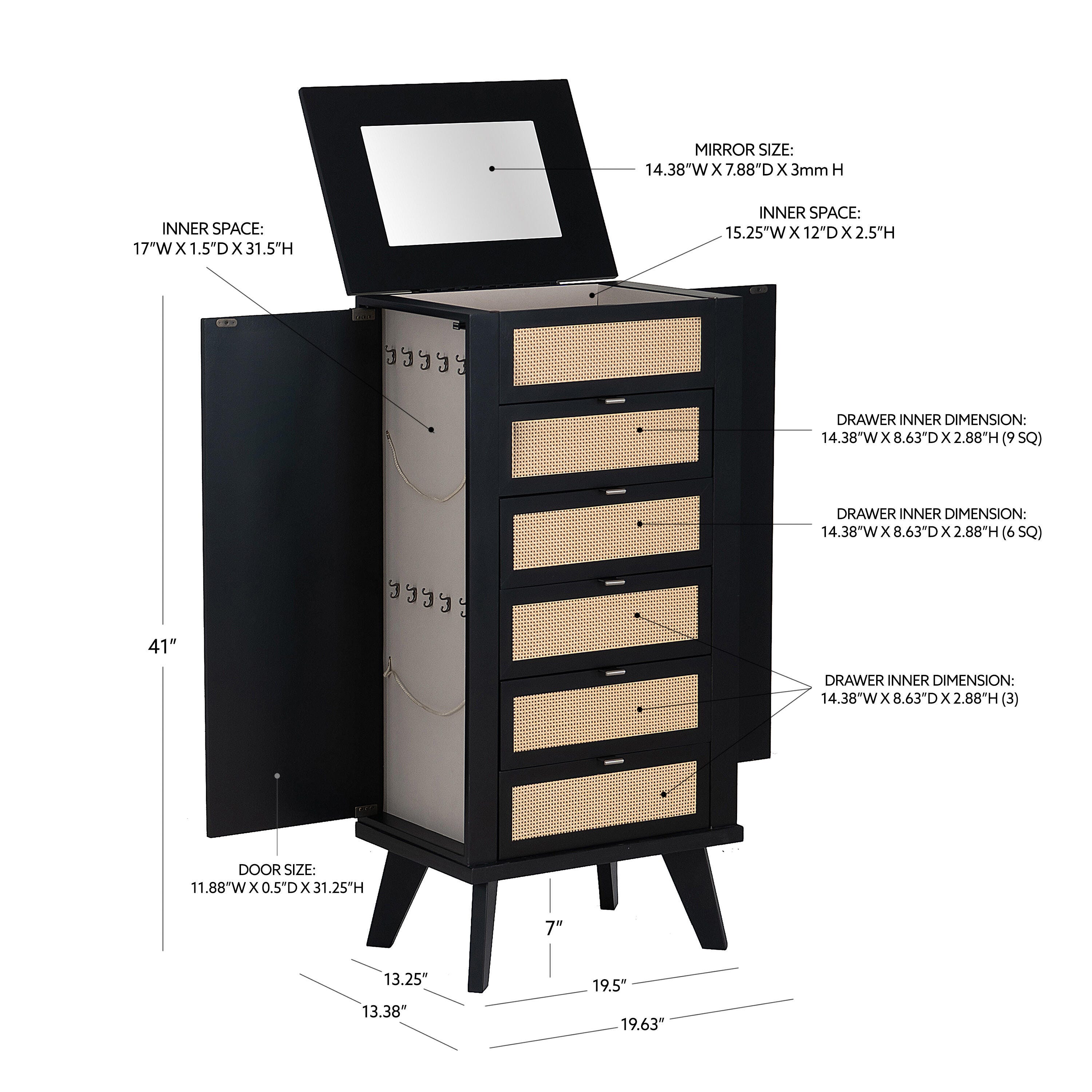 Linon Mila Jewelry 5 Drawer Armoire, , large