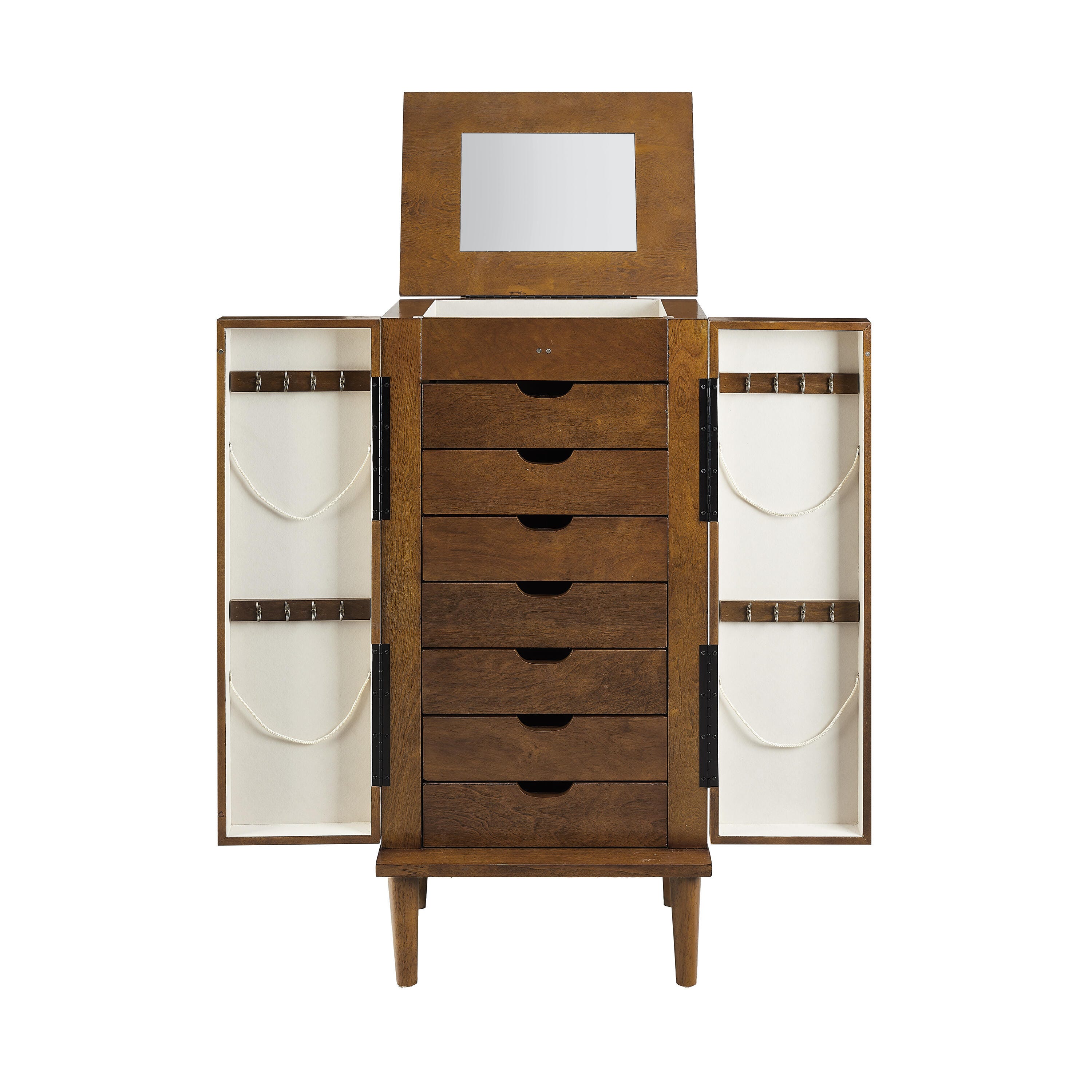 Linon Mina Jewelry 7 Drawer Armoire, Walnut, large