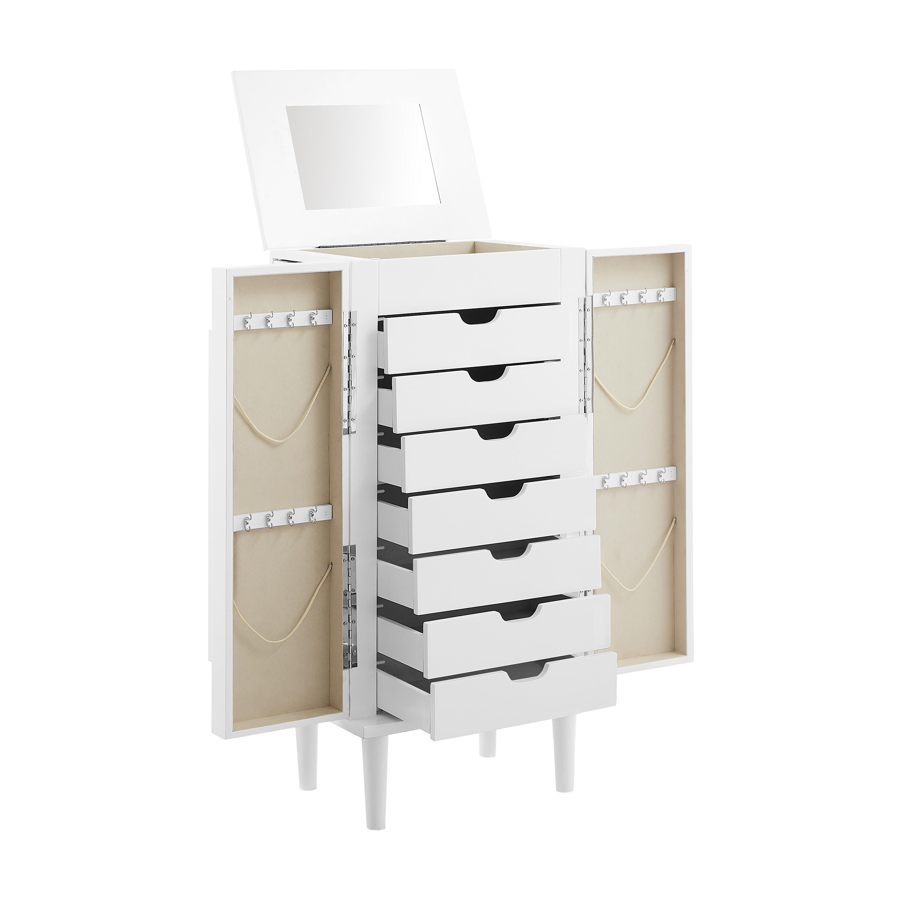 Linon Mina Jewelry 7 Drawer Armoire, White, large