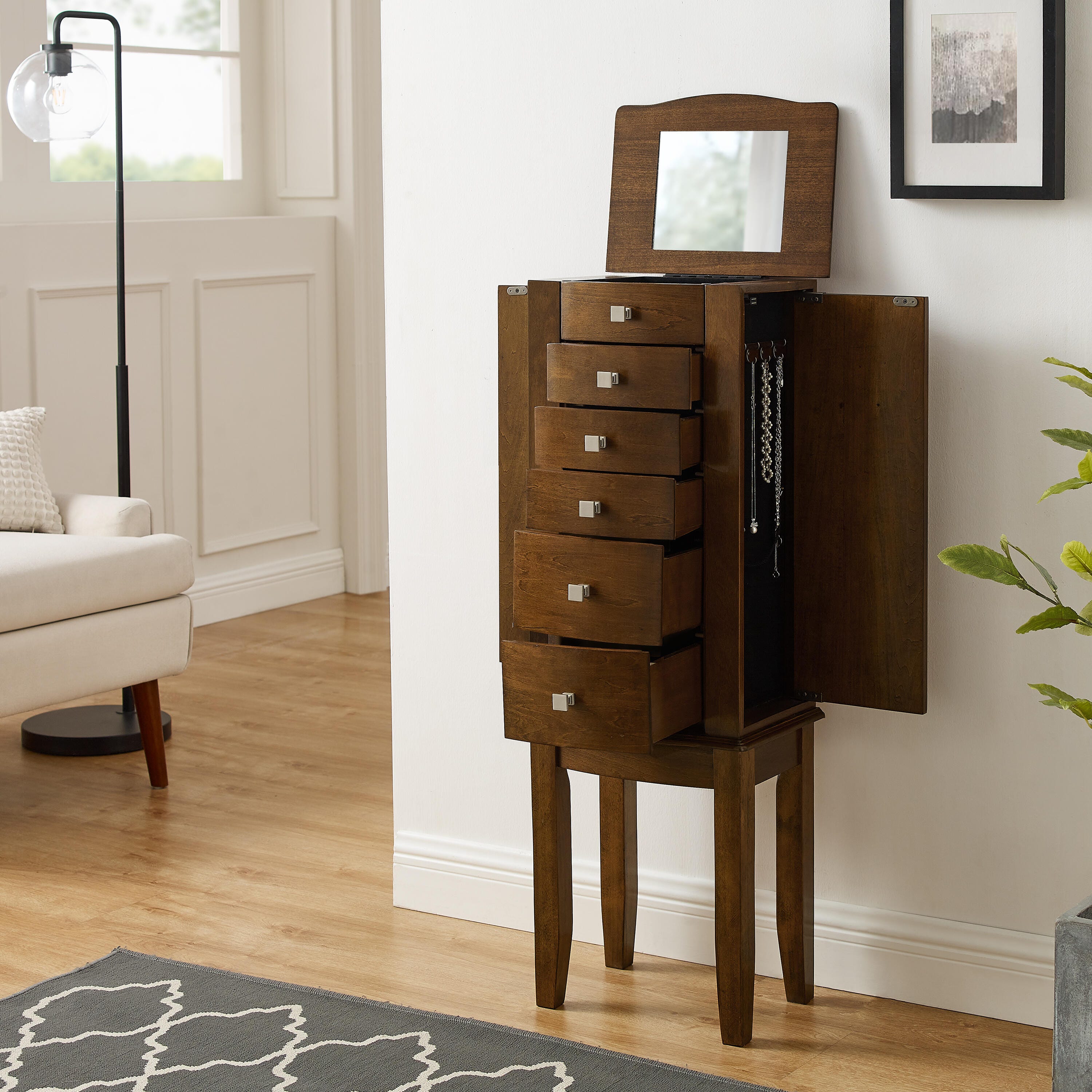 Linon Zaran Jewelry 5 Drawer Armoire, , large