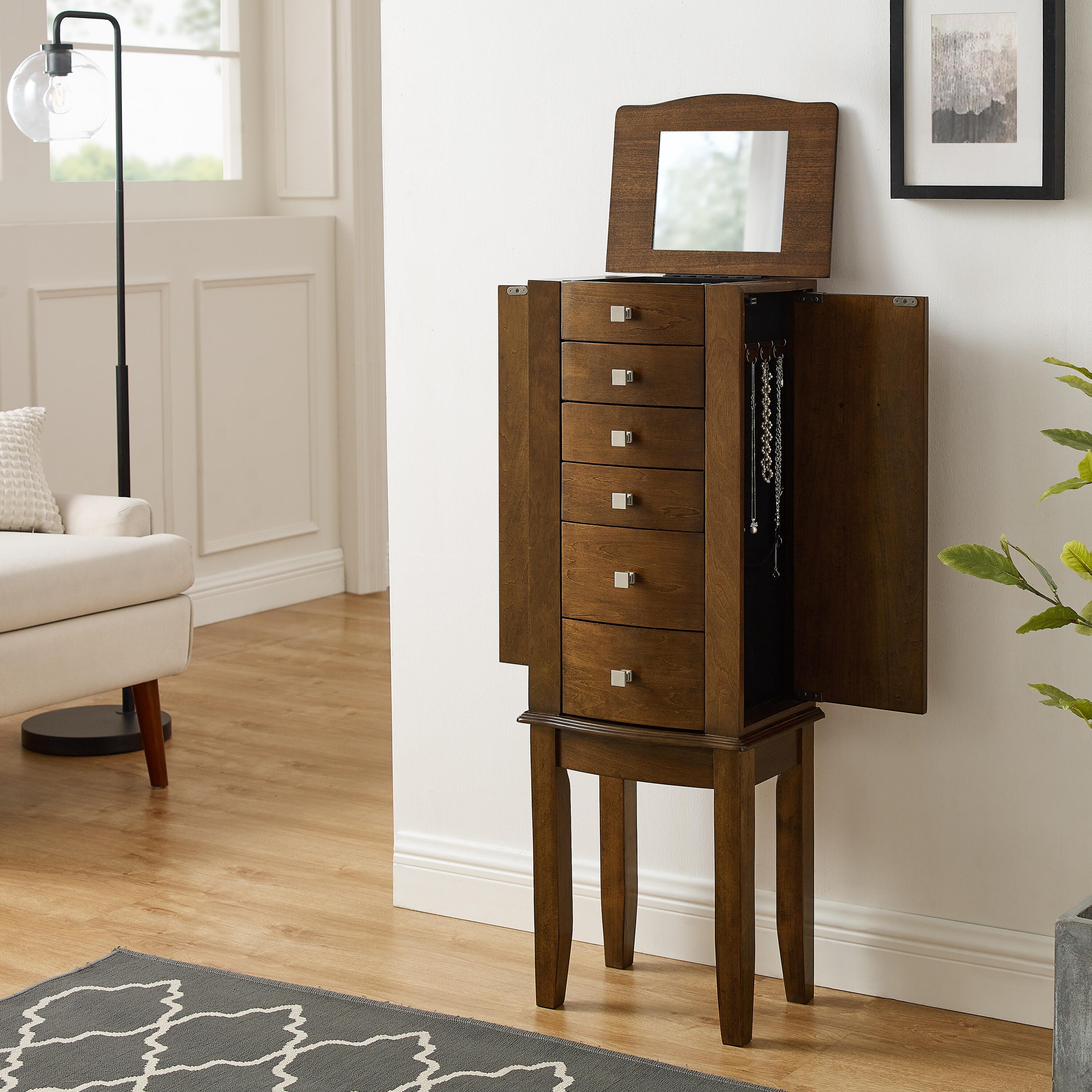 Linon Zaran Jewelry 5 Drawer Armoire, , large
