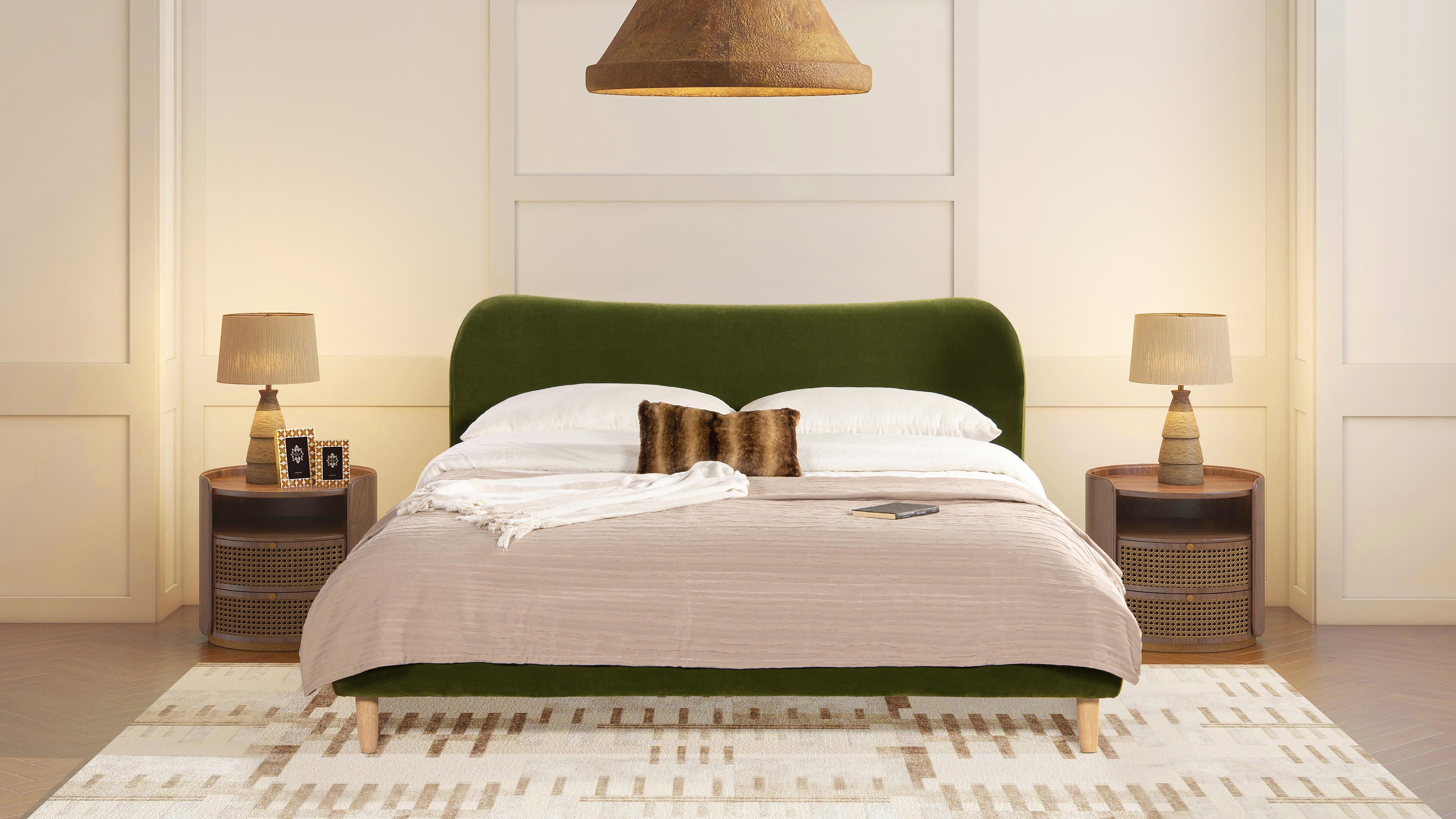 Jennifer Taylor Home Roman King Upholstered Platform Bed, Olive Green, large