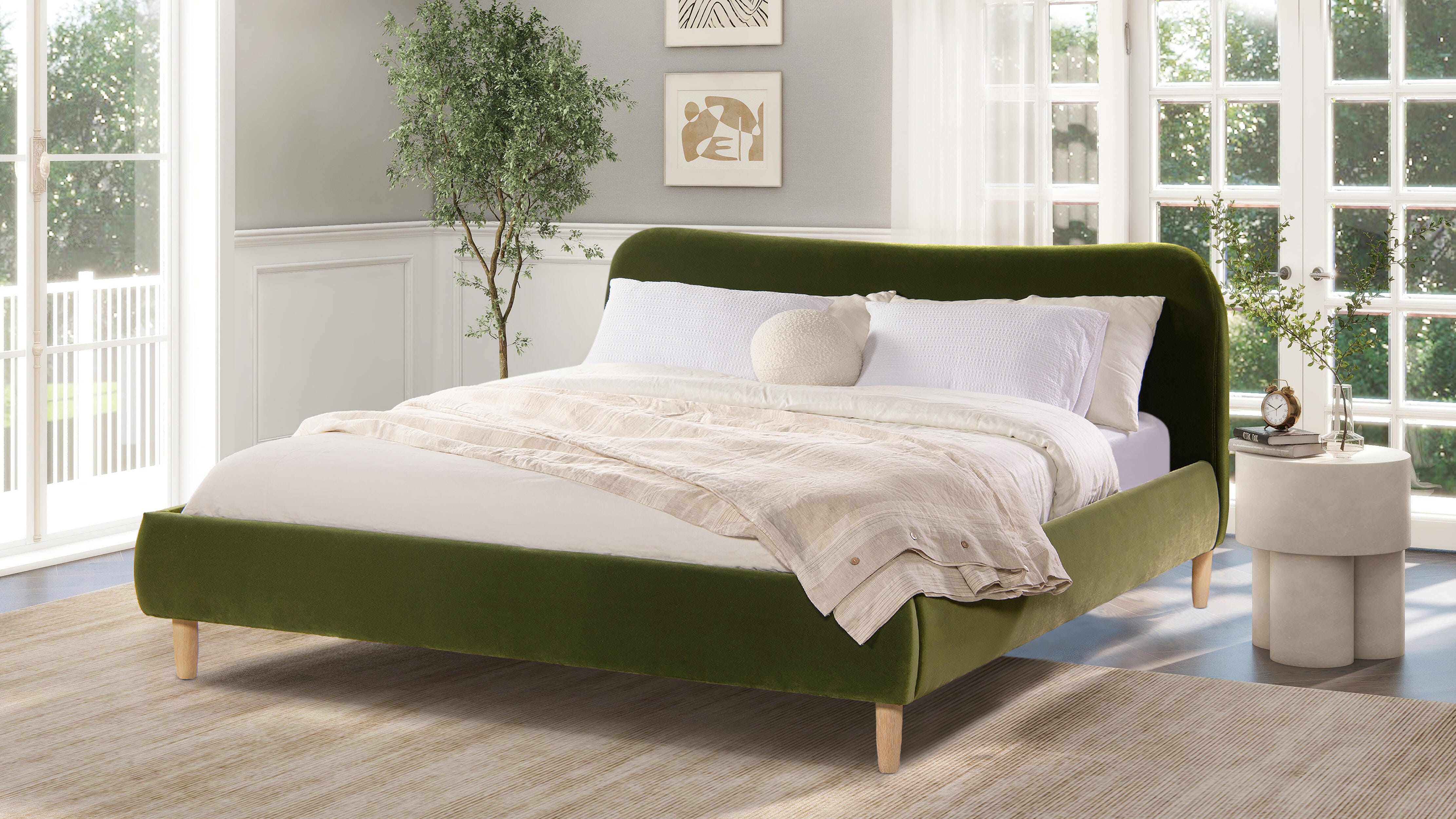 Jennifer Taylor Home Roman King Upholstered Platform Bed, Olive Green, large