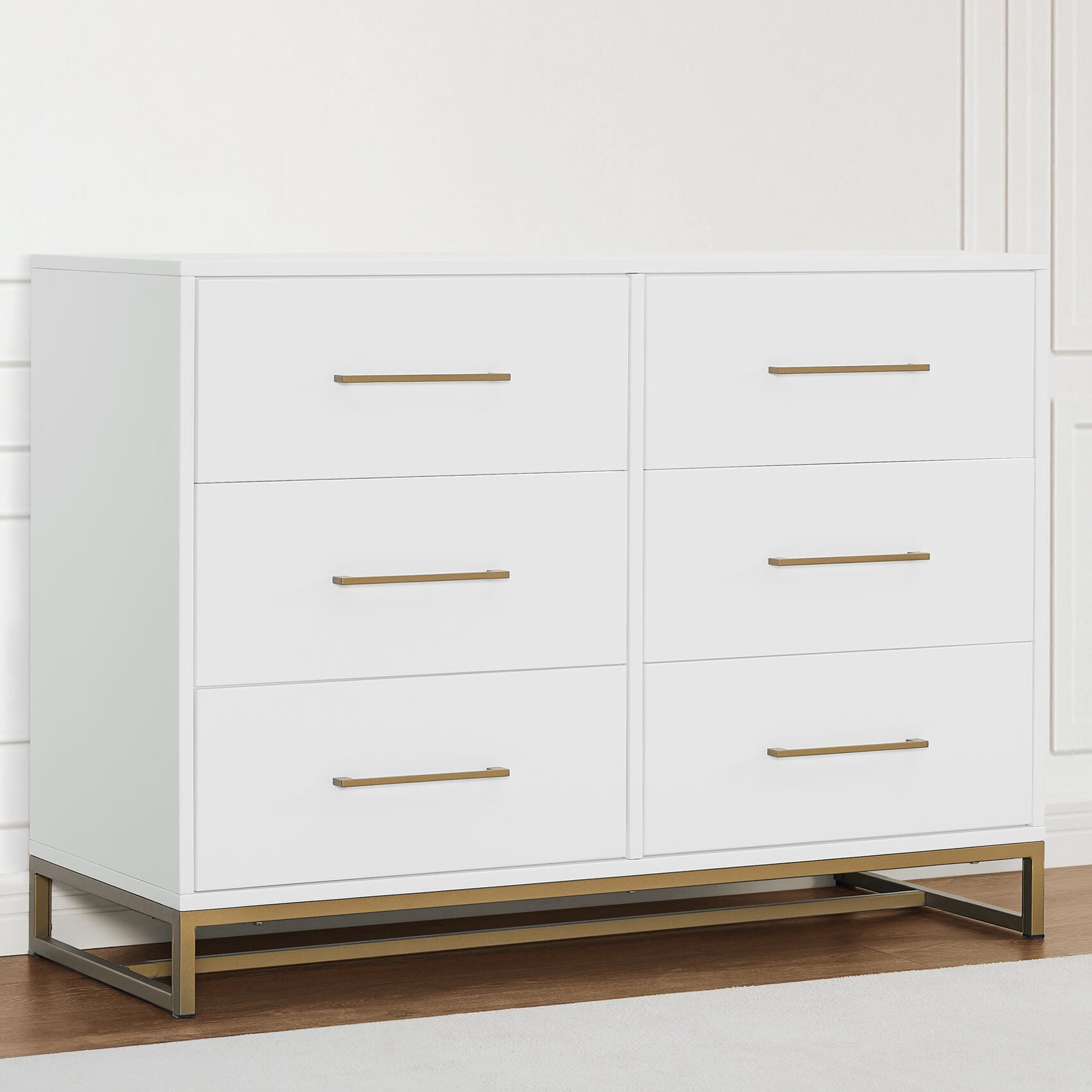 Delta Children Jade 47" 6 Drawer Dresser, Bianca White/Bronze, rollover