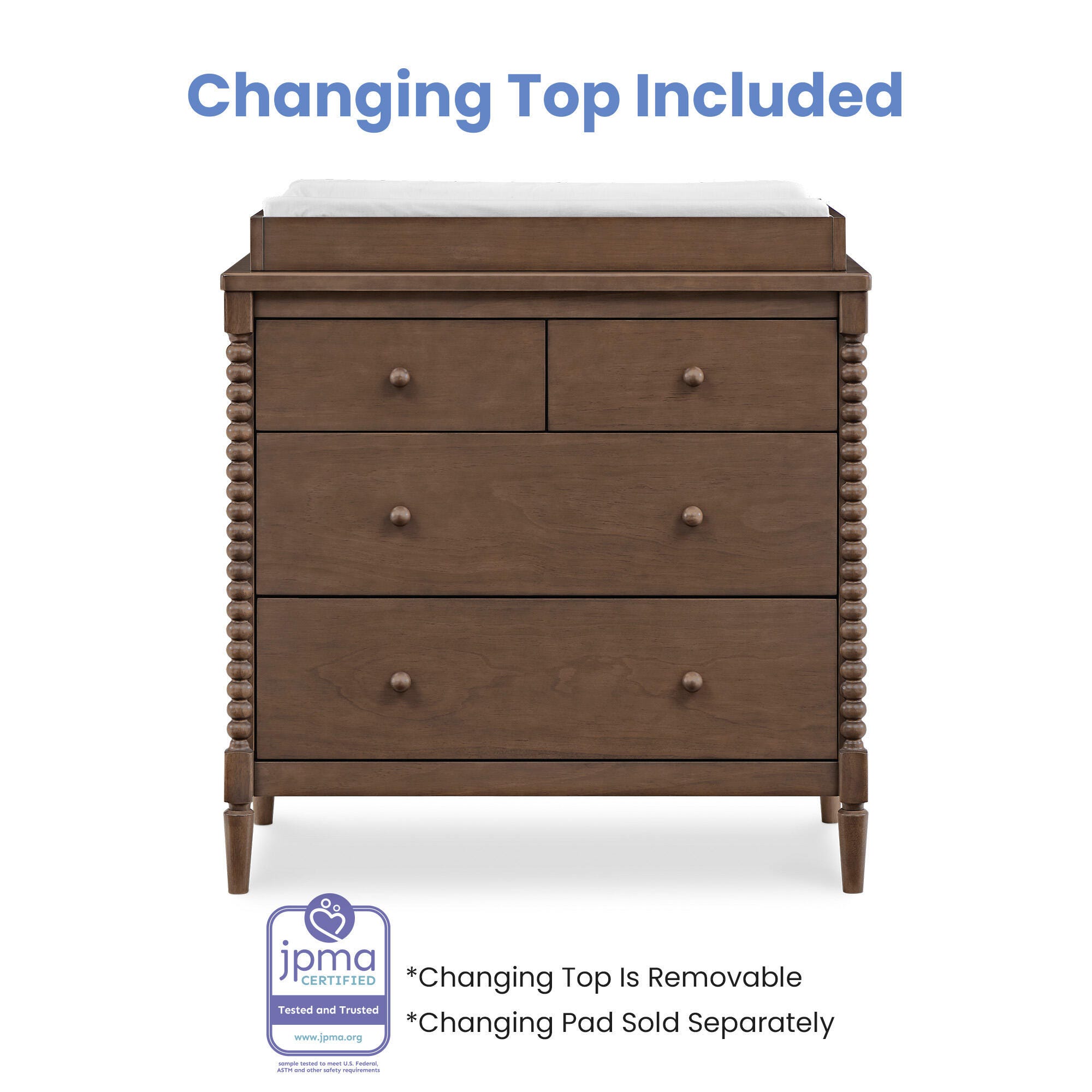 davinci jenny lind 3 drawer changer dresser fog grey Jenny Lind Spindle 3-Drawer Dresser – DaVinci Baby