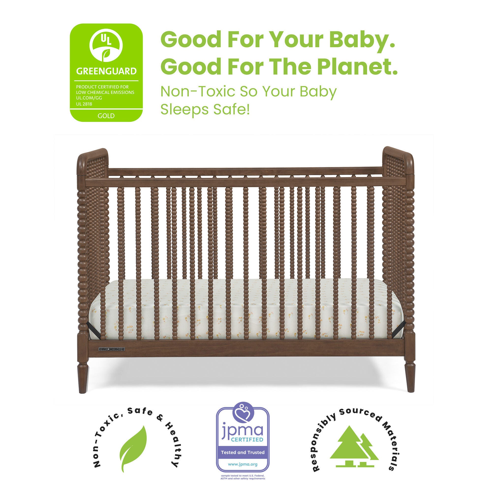 Delta Children Saint 4-in-1 Convertible Crib, Teak Brown, large
