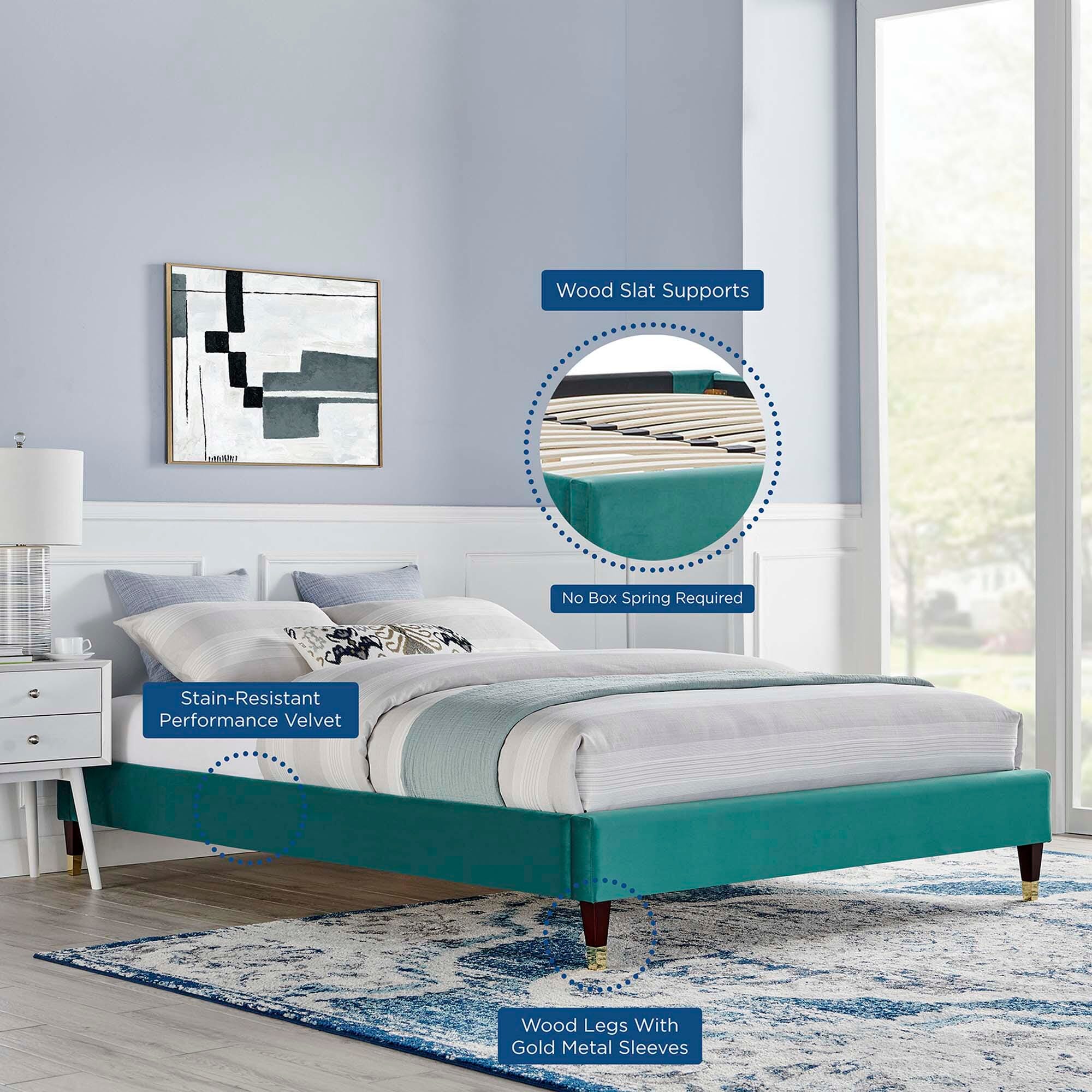 Modway Harlow Full Platform Bed Frame, Teal, large