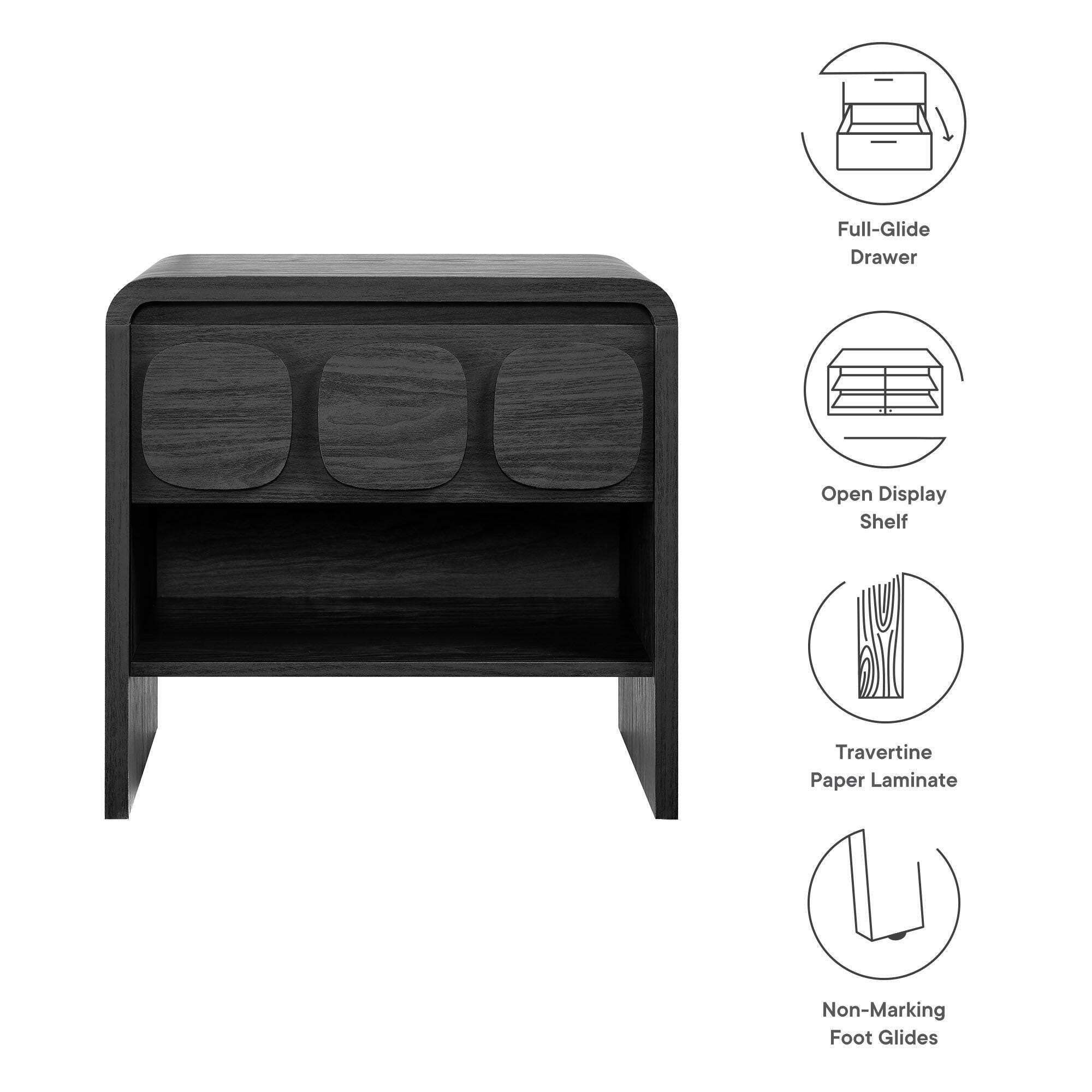 Modway Toscana 23" 1 Drawer Nightstand, Black, large
