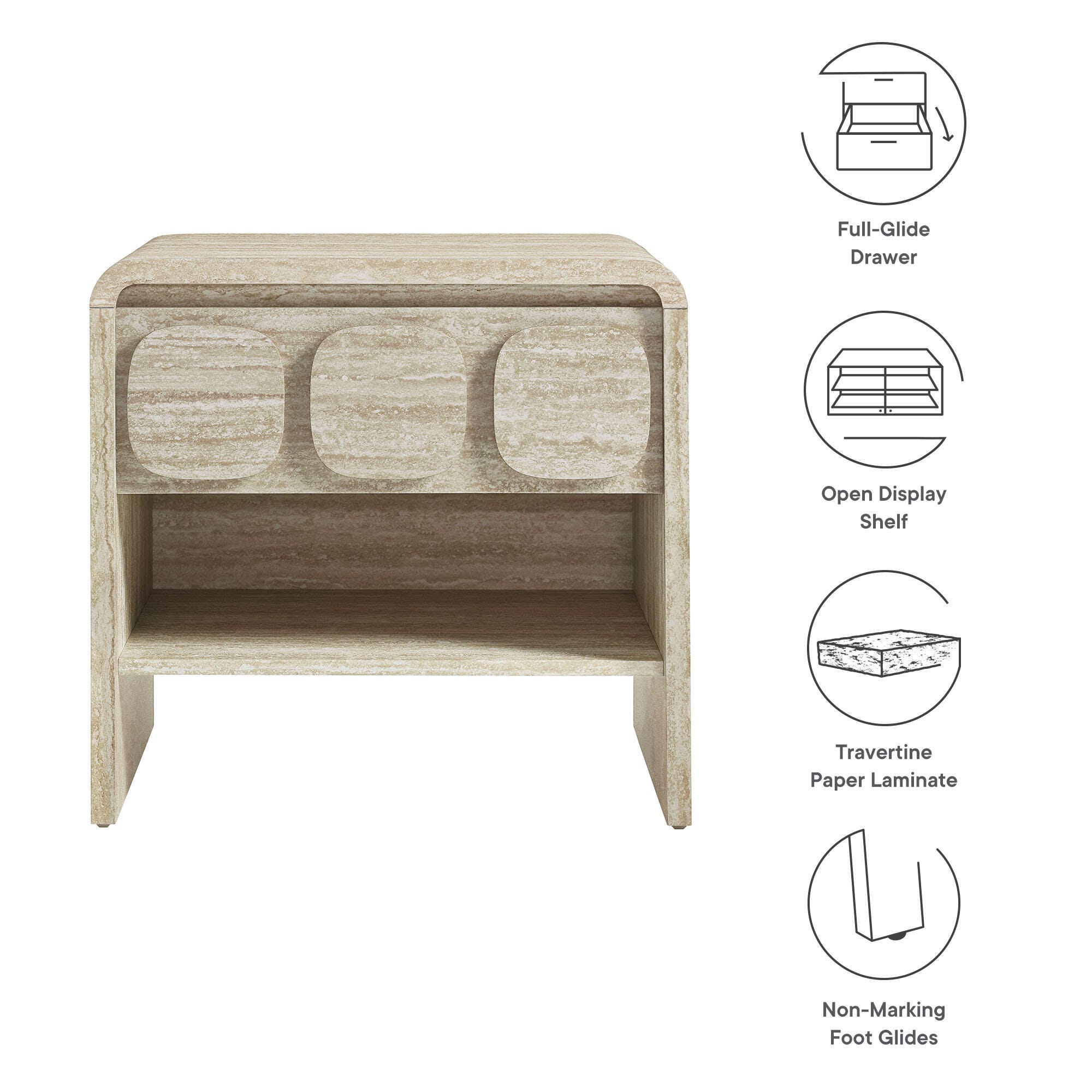 Modway Toscana 23" 1 Drawer Nightstand, Travertine, large