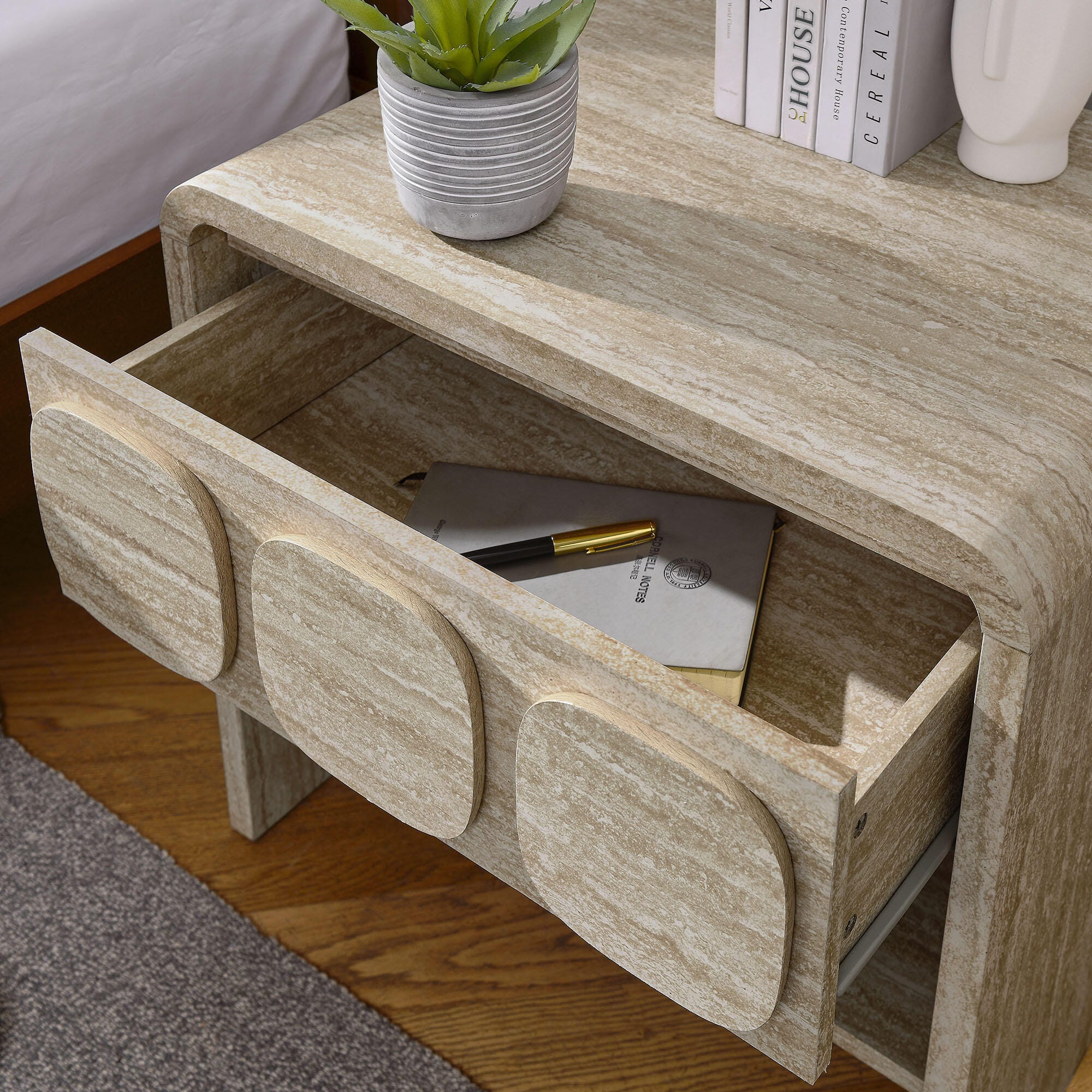 Modway Toscana 23" 1 Drawer Nightstand, Travertine, large