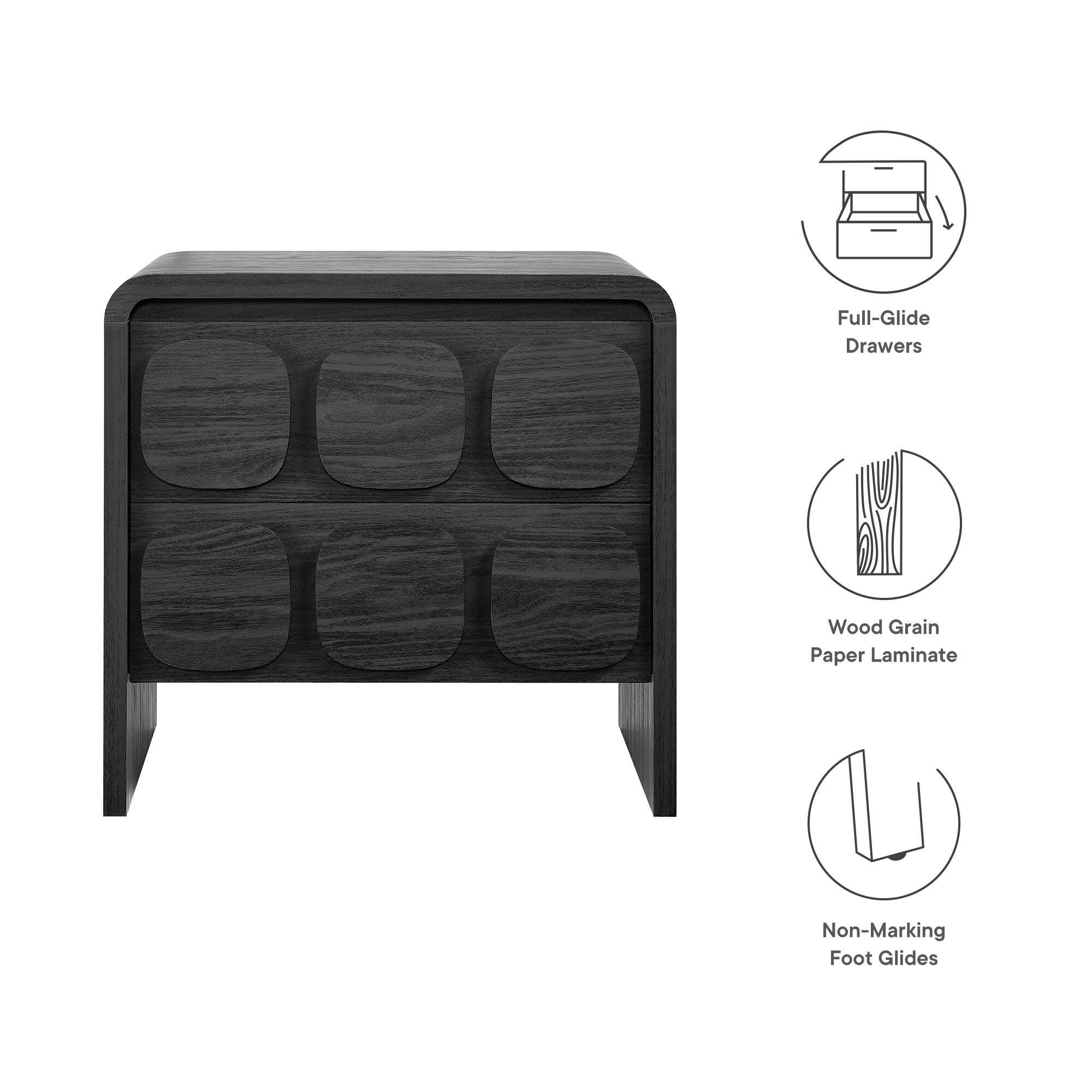 Modway Toscana 23" 2 Drawer Nightstand, Black, large