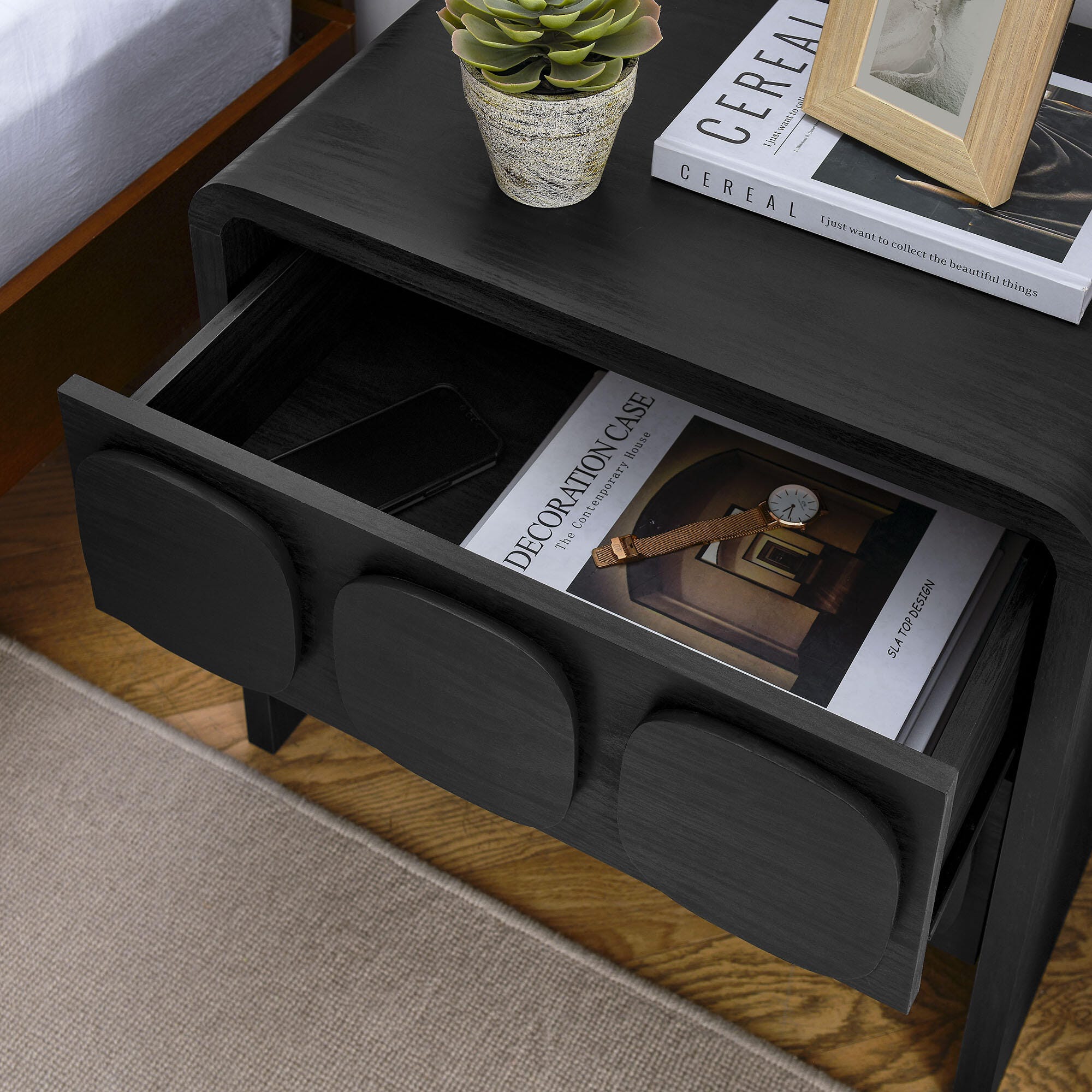 Modway Toscana 23" 2 Drawer Nightstand, Black, large