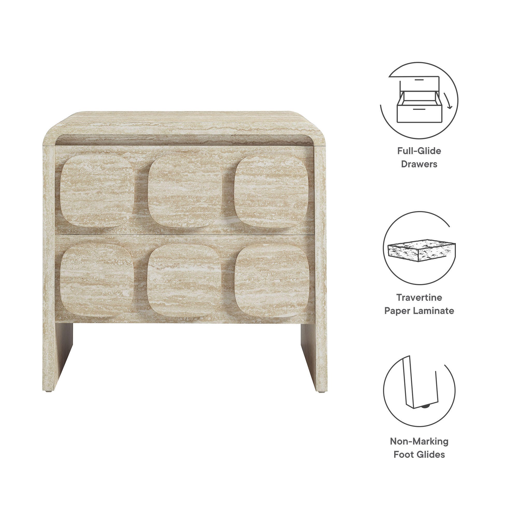 Modway Toscana 23" 2 Drawer Nightstand, Travertine, large