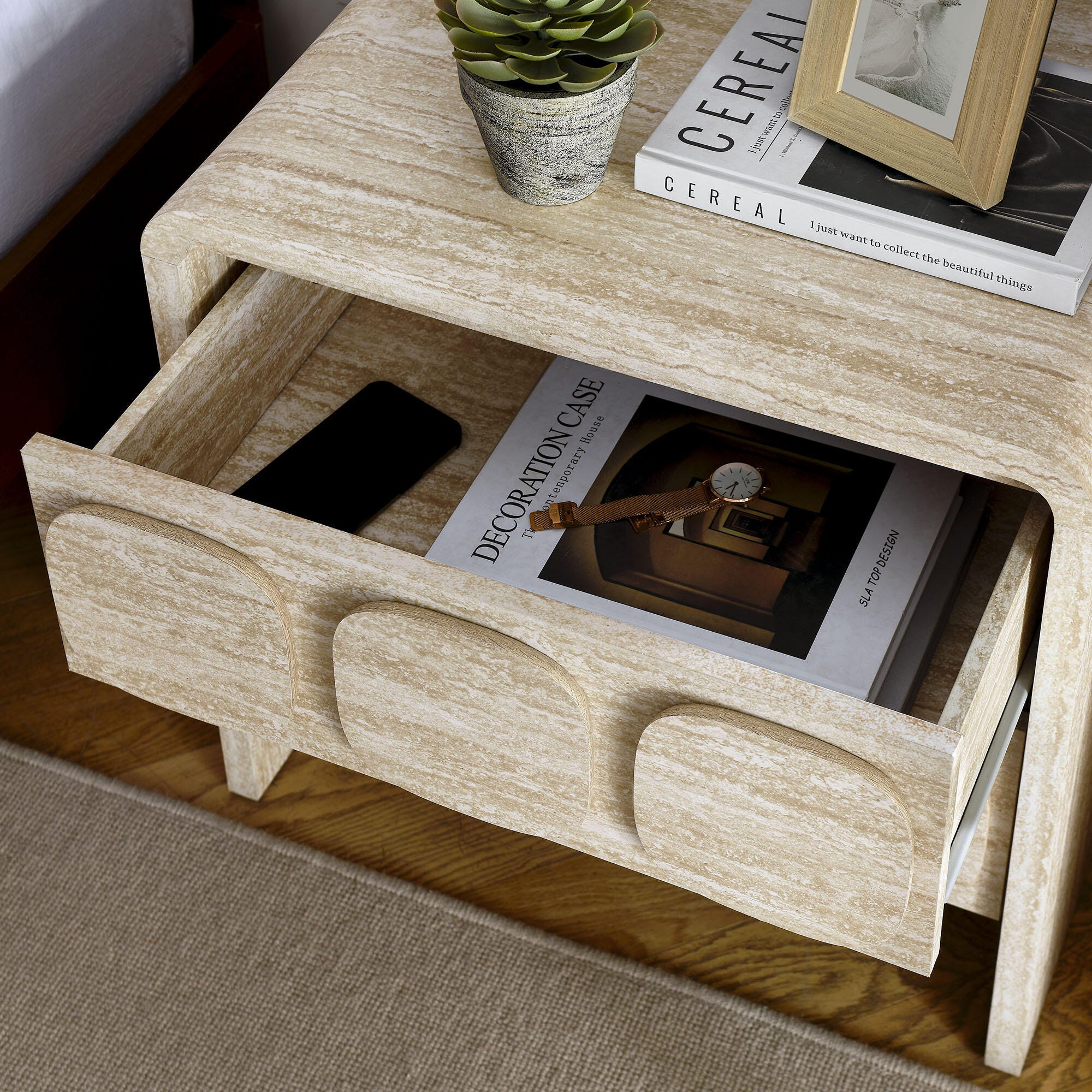 Modway Toscana 23" 2 Drawer Nightstand, Travertine, large