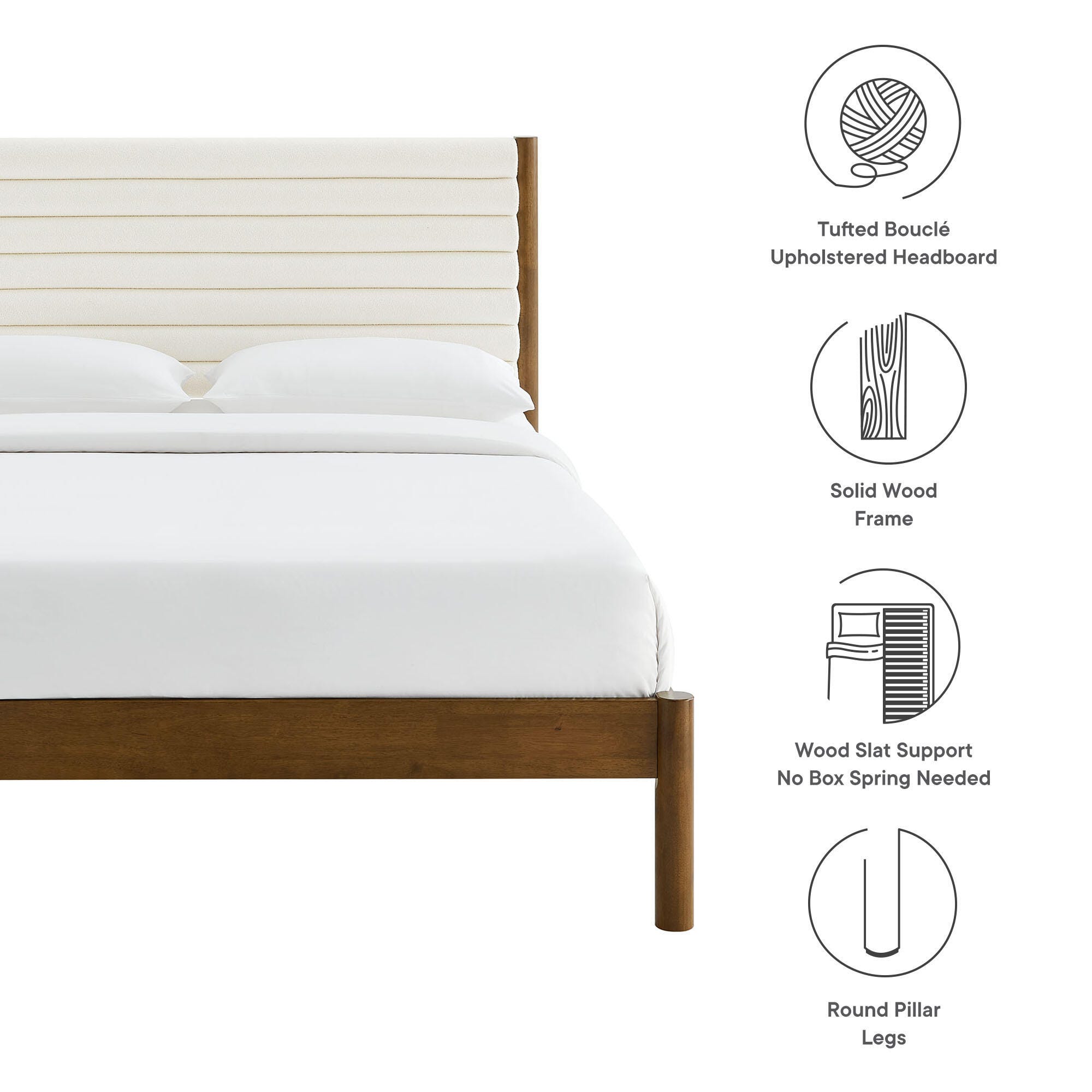 Modway Olea Full Boucle Channel Tufted Platform Bed, Feather Walnut, large