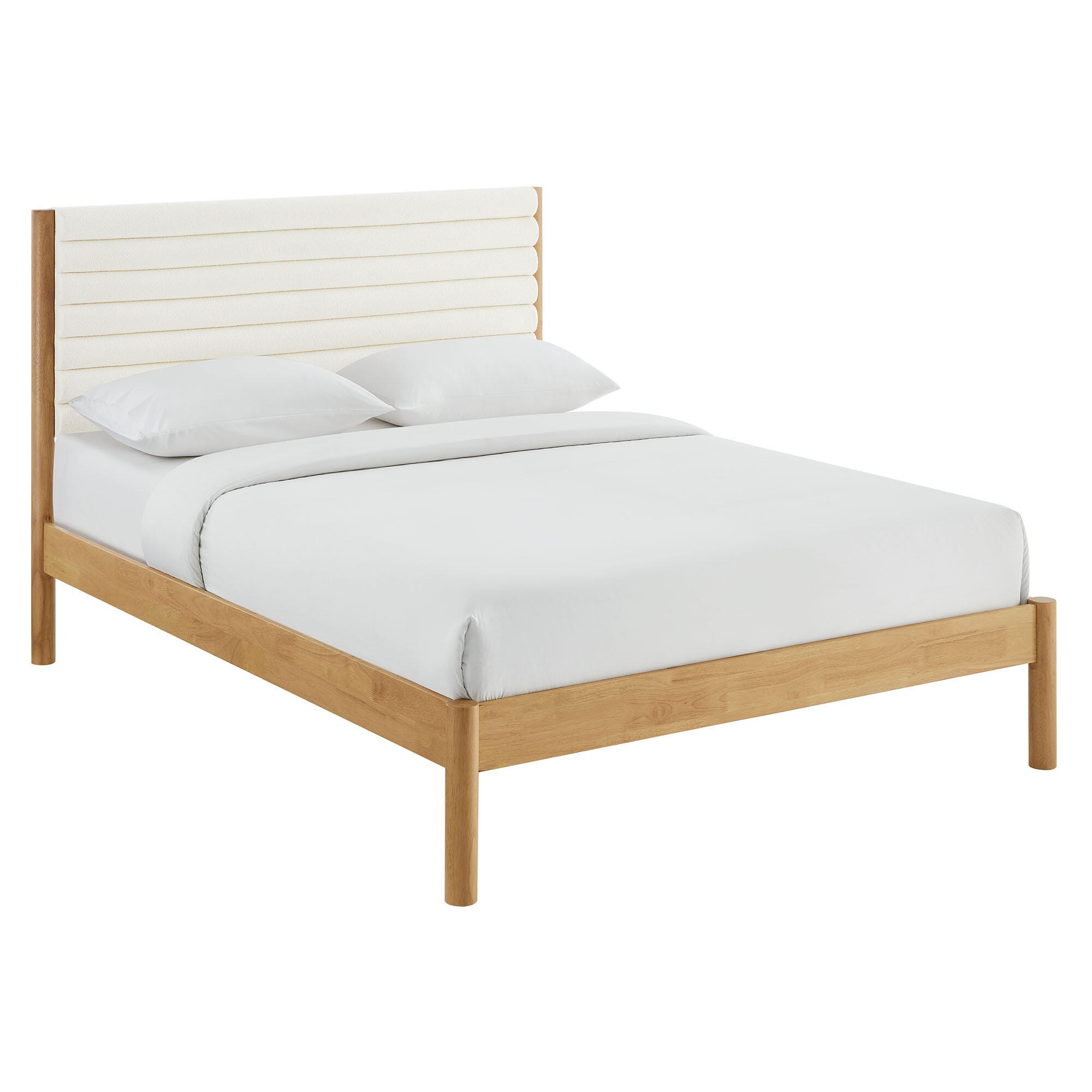 Modway Olea Full Boucle Channel Tufted Platform Bed, Feather Oak, large