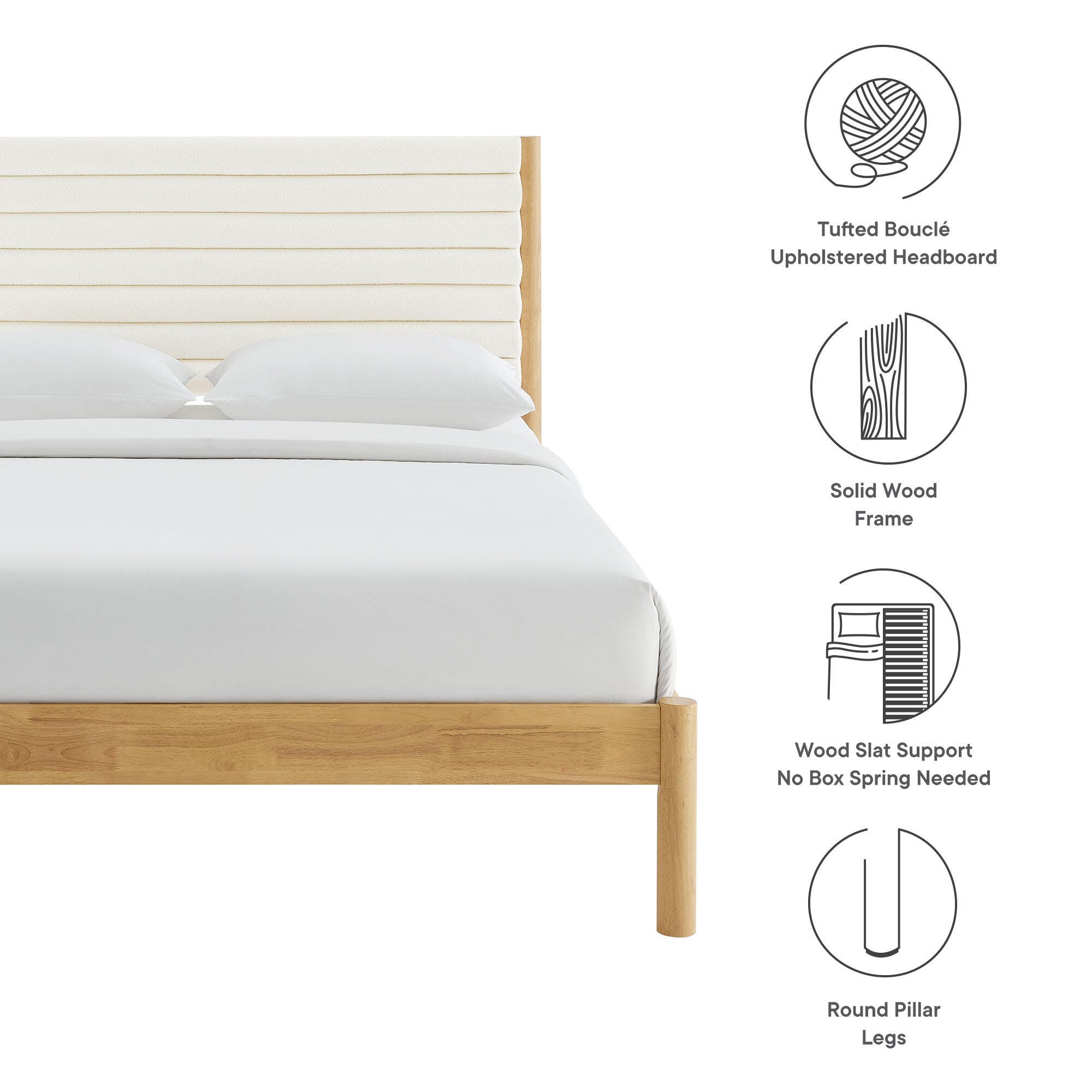 Modway Olea Queen Boucle Channel Tufted Platform Bed, Feather Oak, large