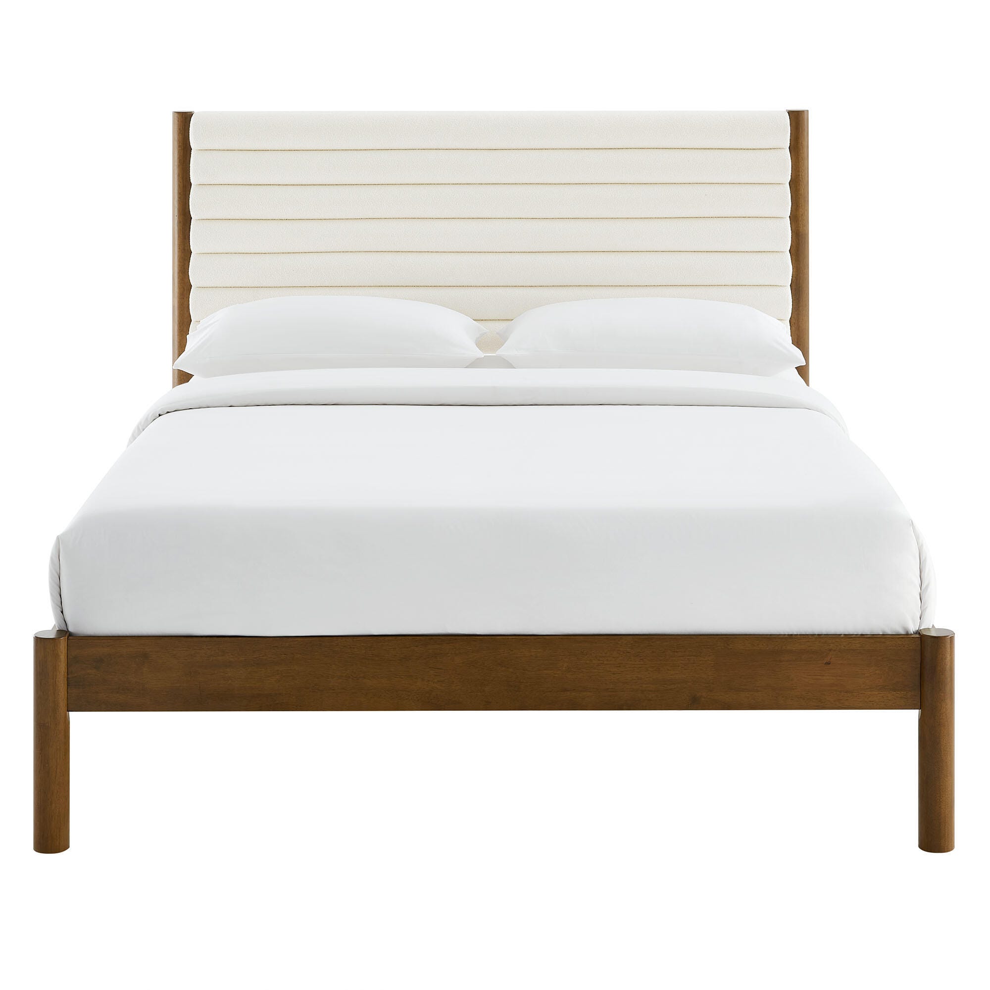 Modway Olea Queen Boucle Channel Tufted Platform Bed, Feather Walnut, large