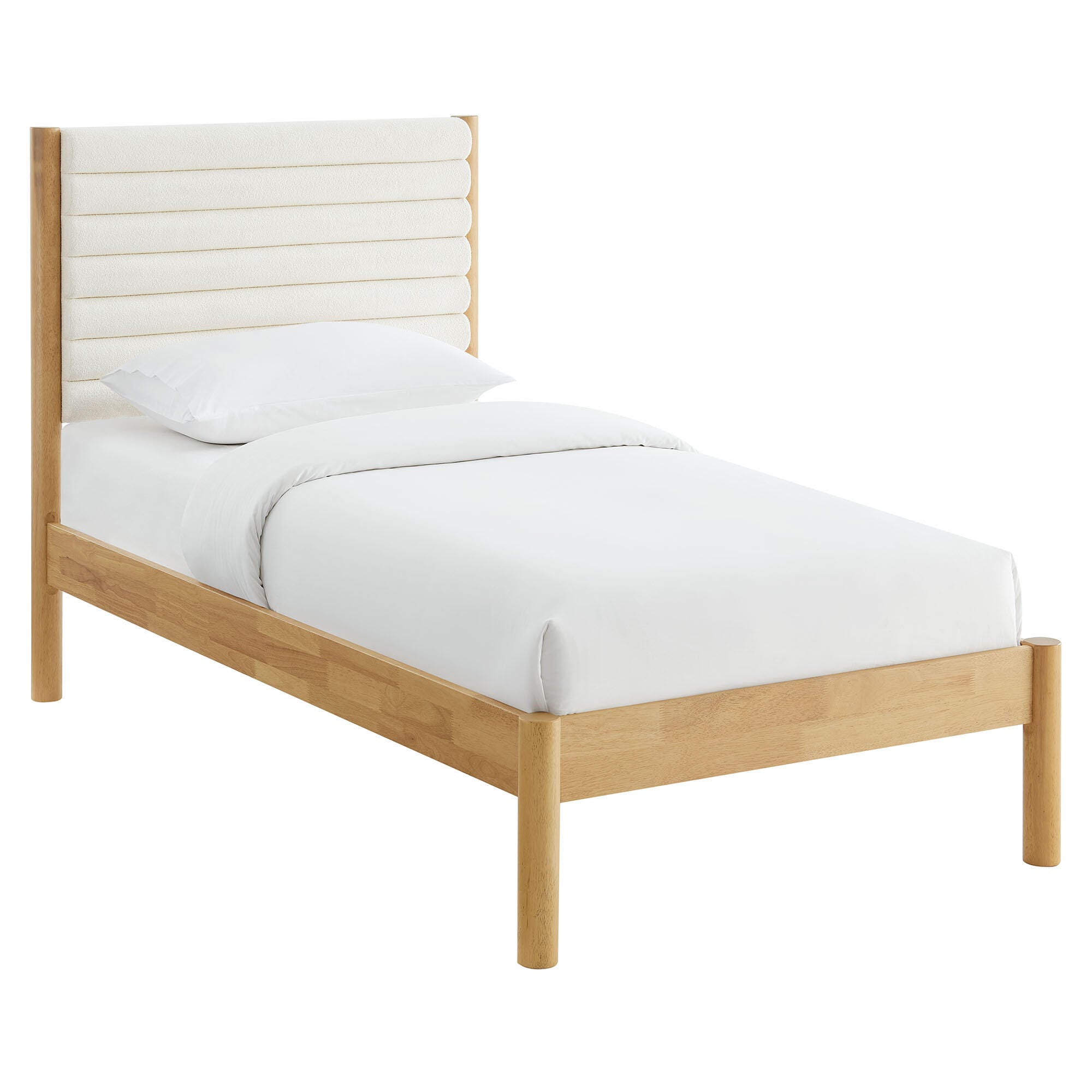Modway Olea Twin Boucle Channel Tufted Platform Bed, Feather Oak, large