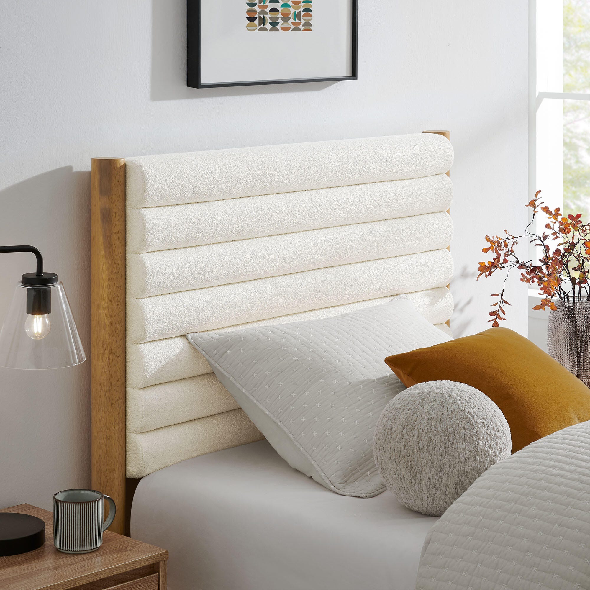 Modway Olea Twin Boucle Channel Tufted Platform Bed, Feather Oak, large