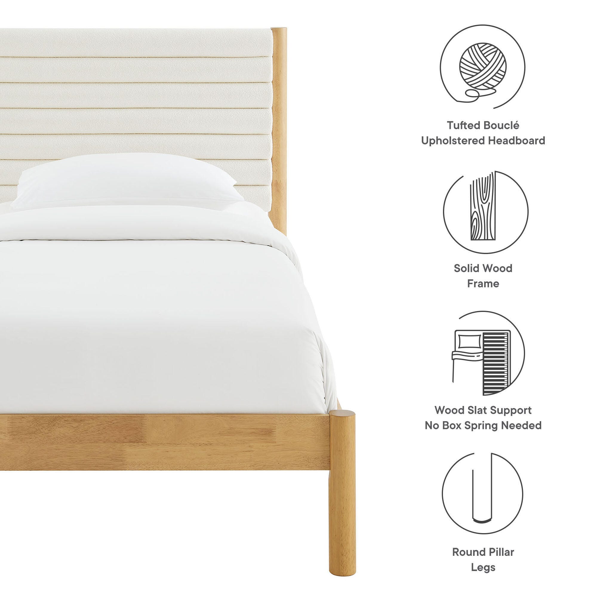 Modway Olea Twin Boucle Channel Tufted Platform Bed, Feather Oak, large