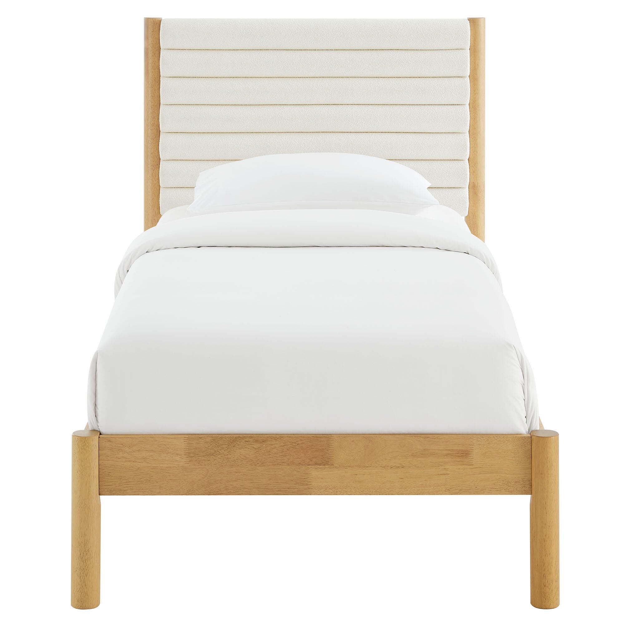 Modway Olea Twin Boucle Channel Tufted Platform Bed, Feather Oak, large