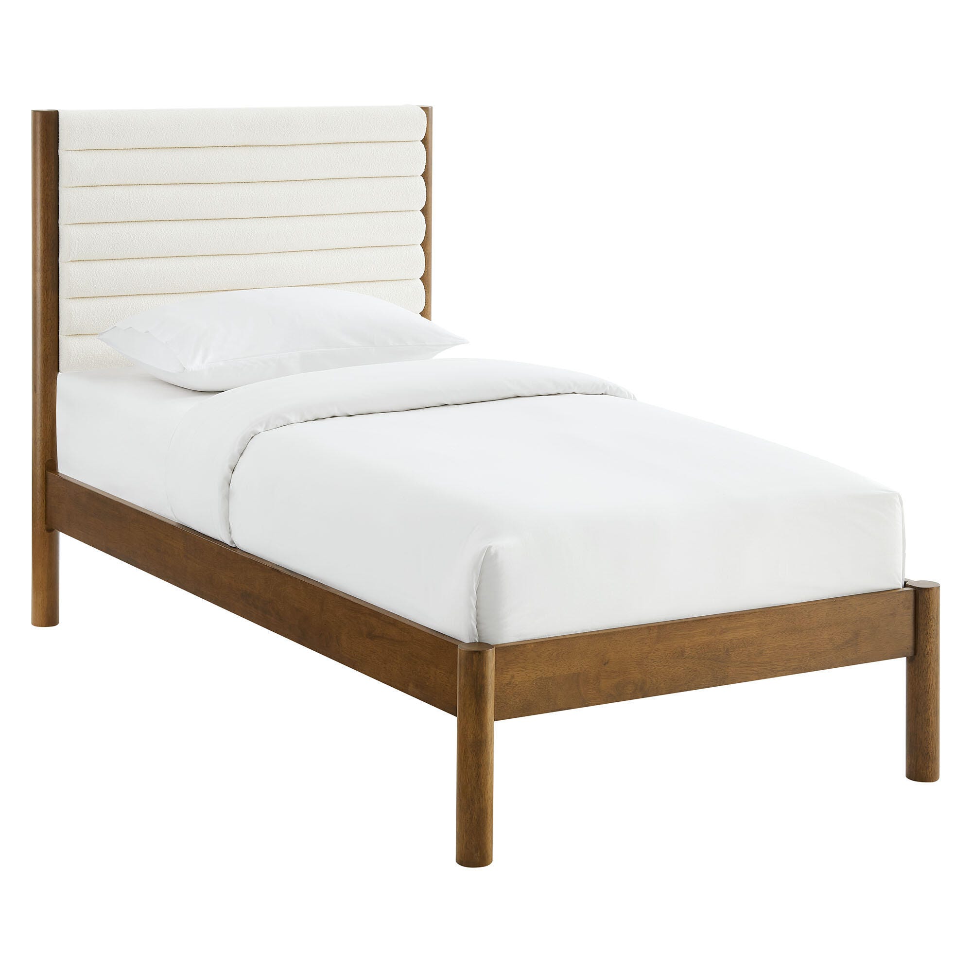Modway Olea Twin Boucle Channel Tufted Platform Bed, Feather Walnut, large