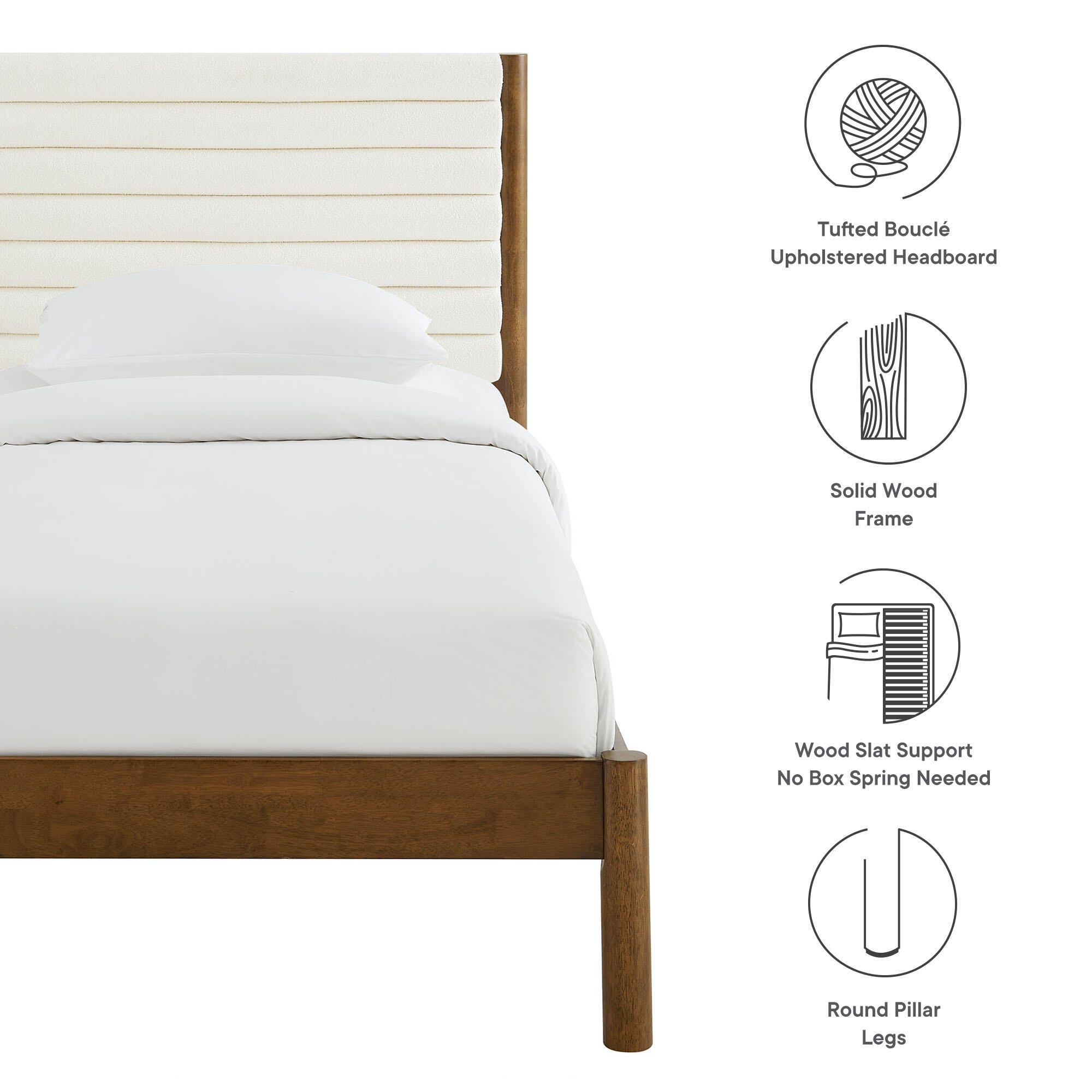 Modway Olea Twin Boucle Channel Tufted Platform Bed, Feather Walnut, large
