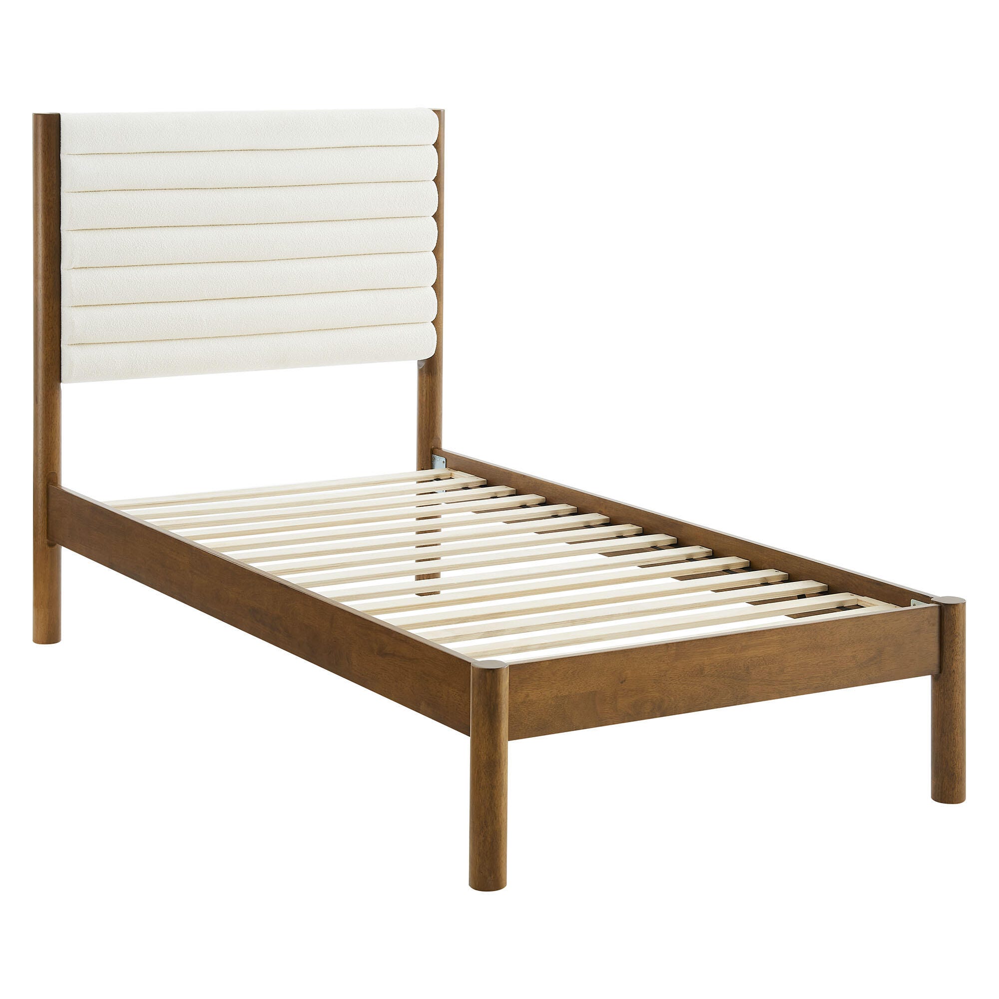 Modway Olea Twin Boucle Channel Tufted Platform Bed, Feather Walnut, large