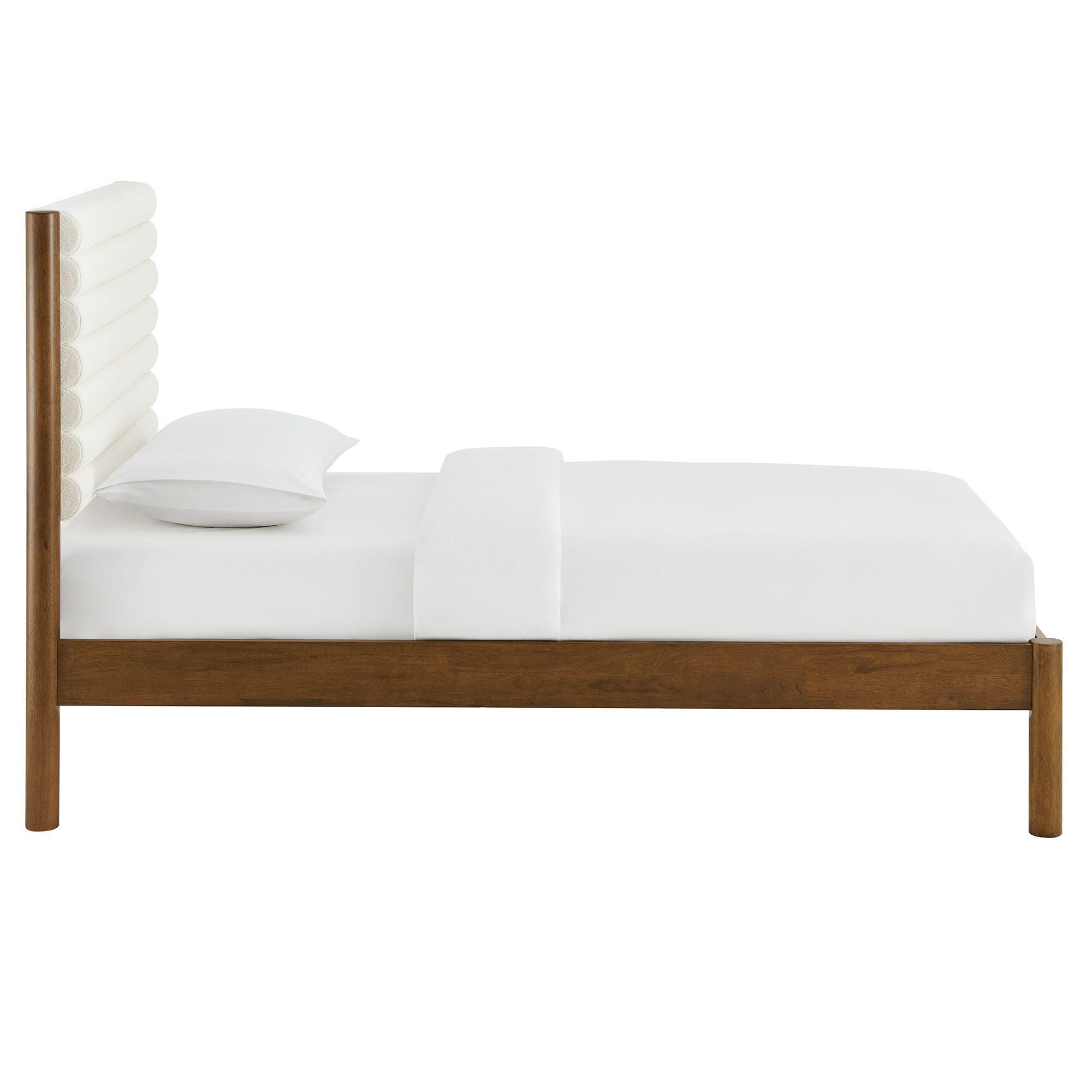 Modway Olea Twin Boucle Channel Tufted Platform Bed, Feather Walnut, large