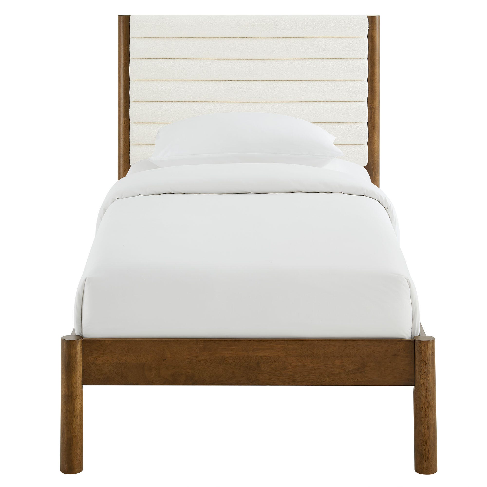 Modway Olea Twin Boucle Channel Tufted Platform Bed, Feather Walnut, large