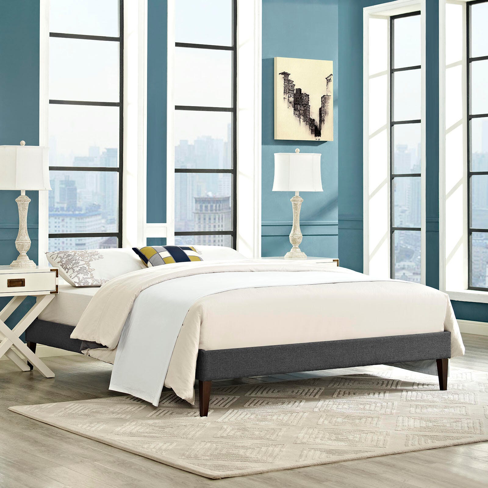 Modway Sharon Full Bed Frame With Squared Tapered Legs, Gray, large