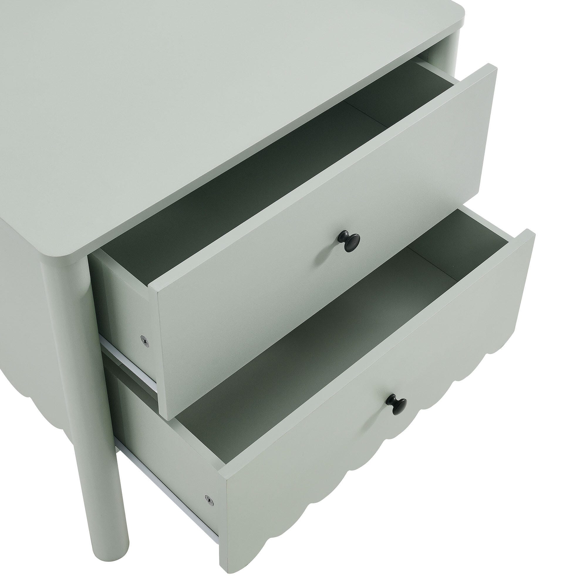Modway Emmeline Scalloped 25" 2 Drawer Nightstand, Sage, large