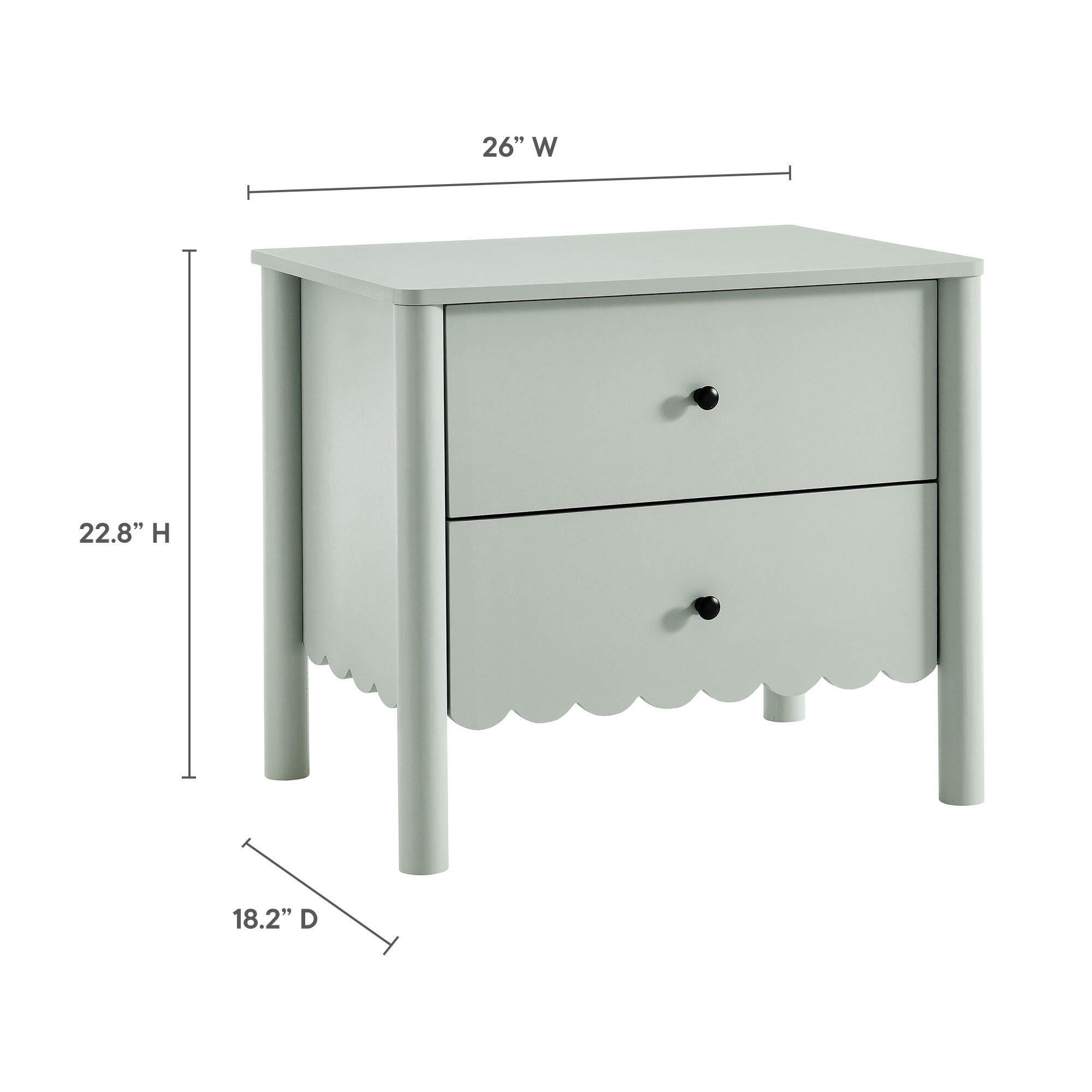 Modway Emmeline Scalloped 25" 2 Drawer Nightstand, Sage, large