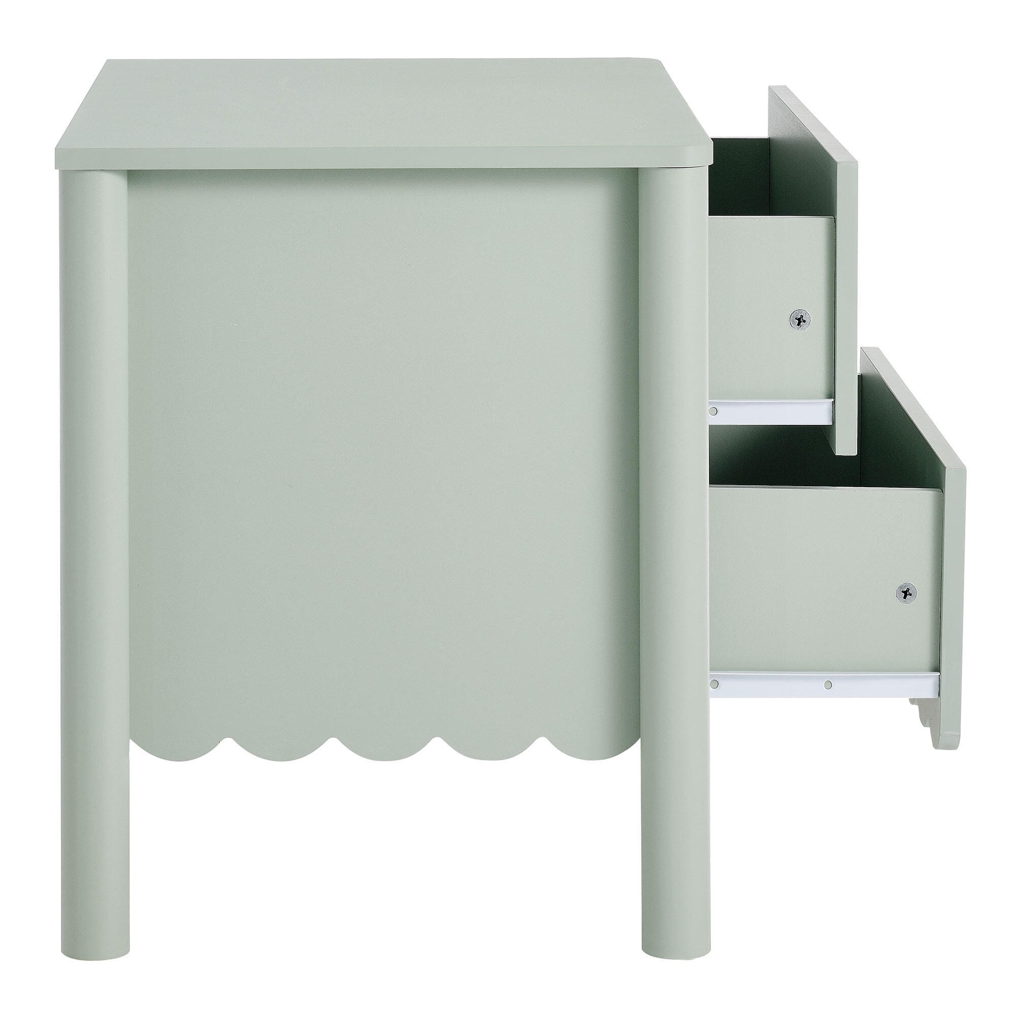 Modway Emmeline Scalloped 25" 2 Drawer Nightstand, Sage, large