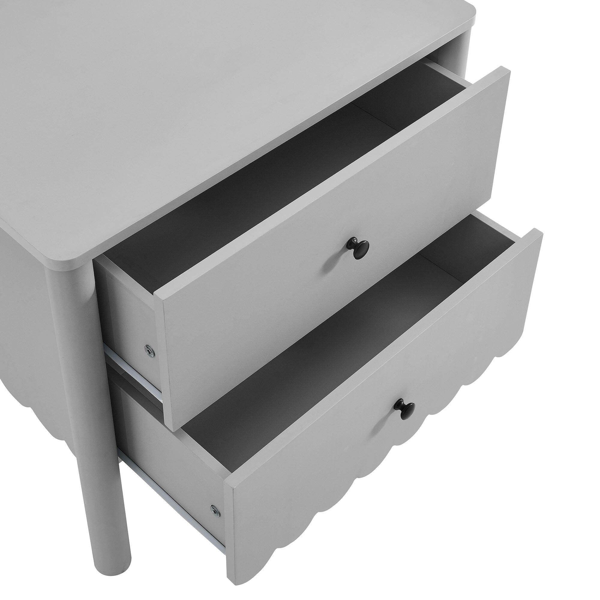 Modway Emmeline Scalloped 25" 2 Drawer Nightstand, Light Gray, large