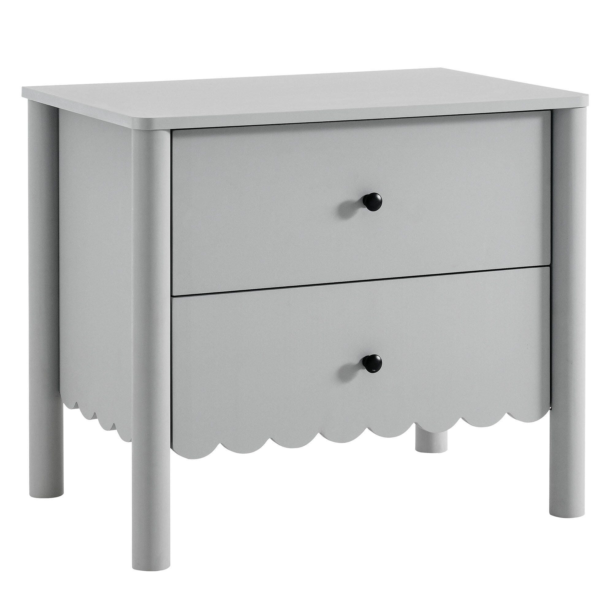 Modway Emmeline Scalloped 25" 2 Drawer Nightstand, Light Gray, large