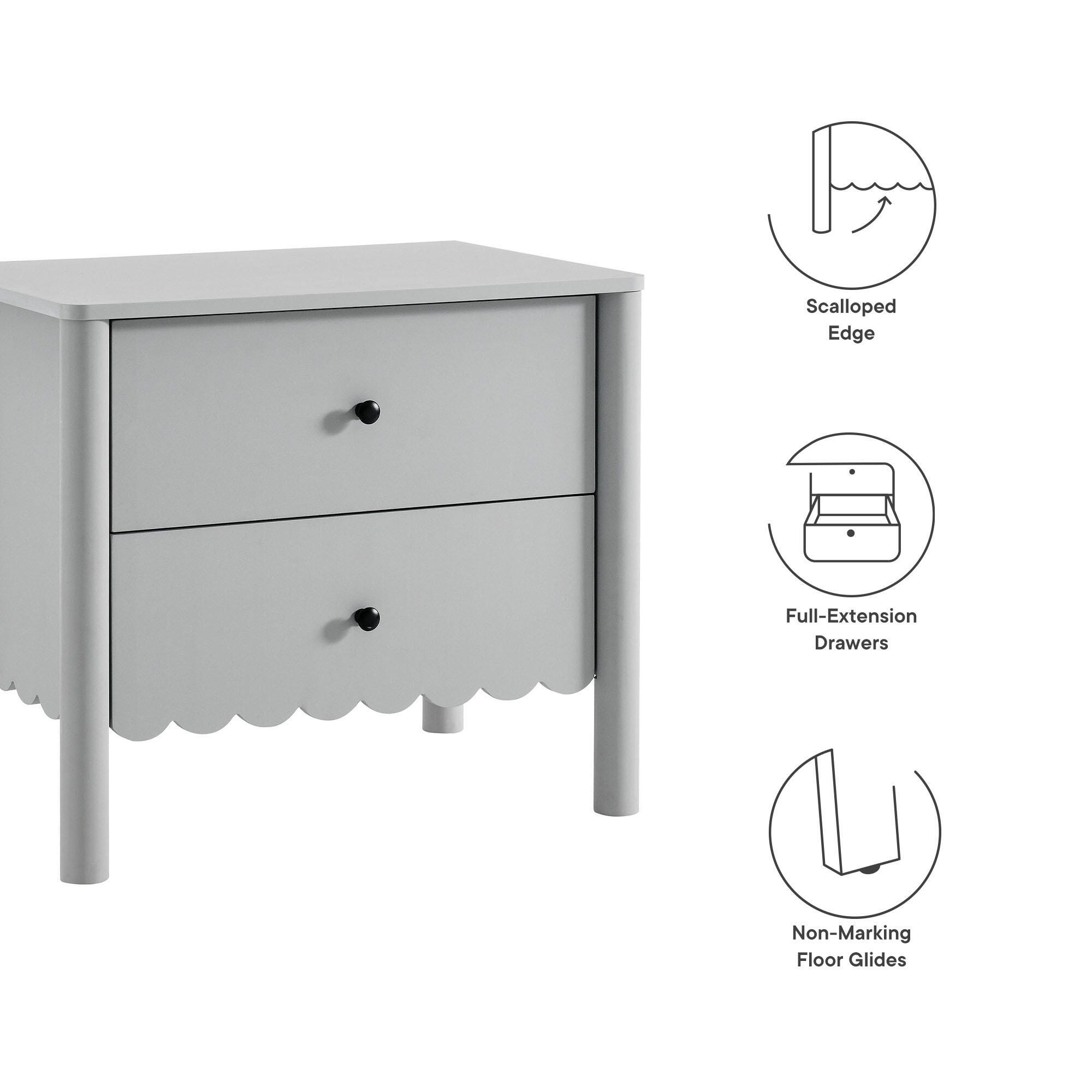 Modway Emmeline Scalloped 25" 2 Drawer Nightstand, Light Gray, large